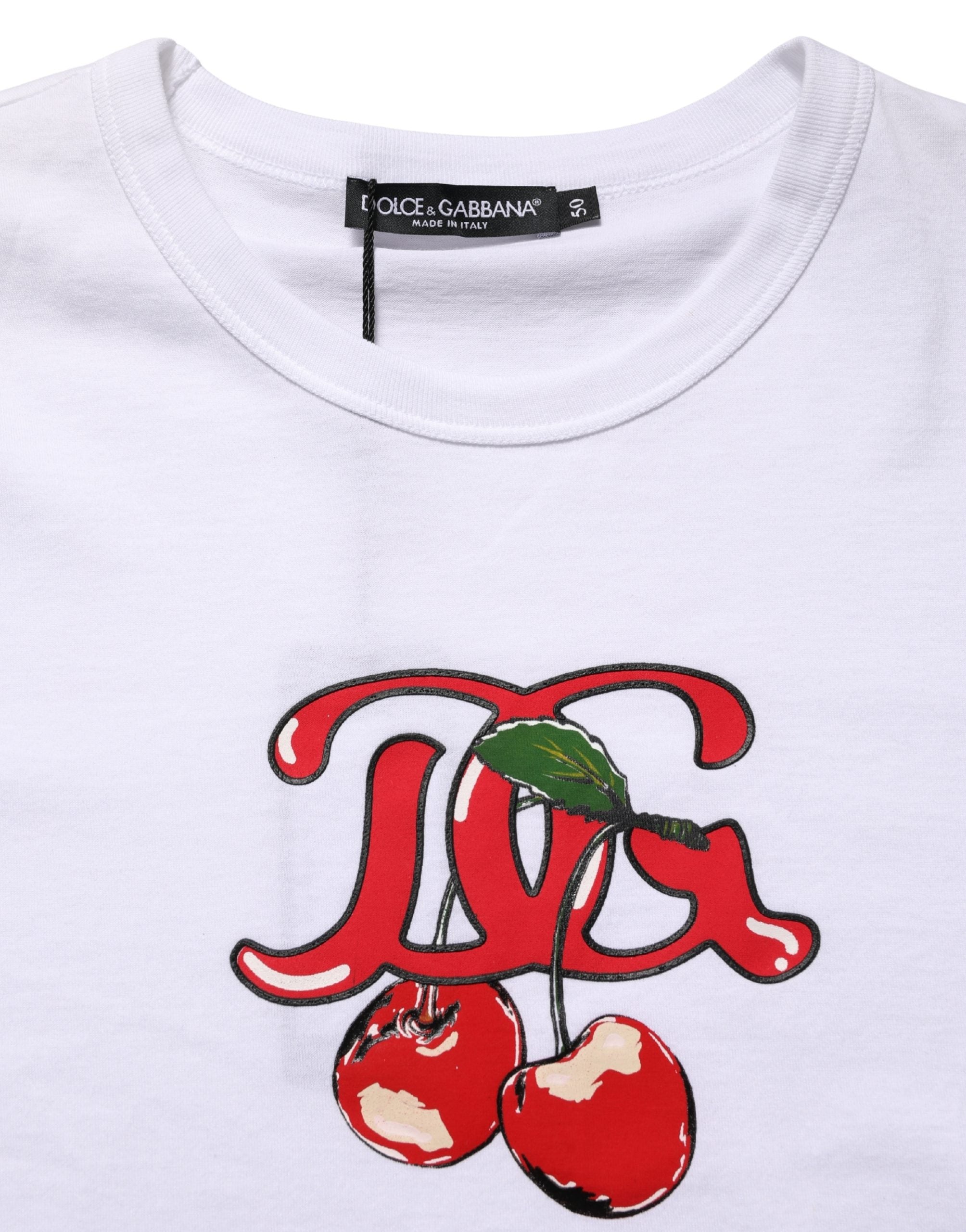 Dolce & Gabbana White DG Cherries Cotton Crew Neck  T-shirt - Luxe Nova