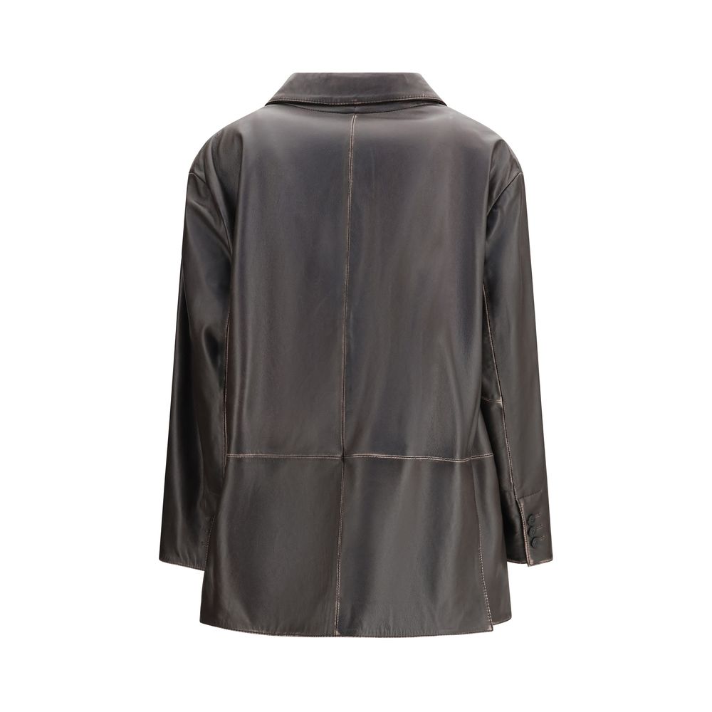 Max Mara Brown Leather Jacket - Luxe Nova