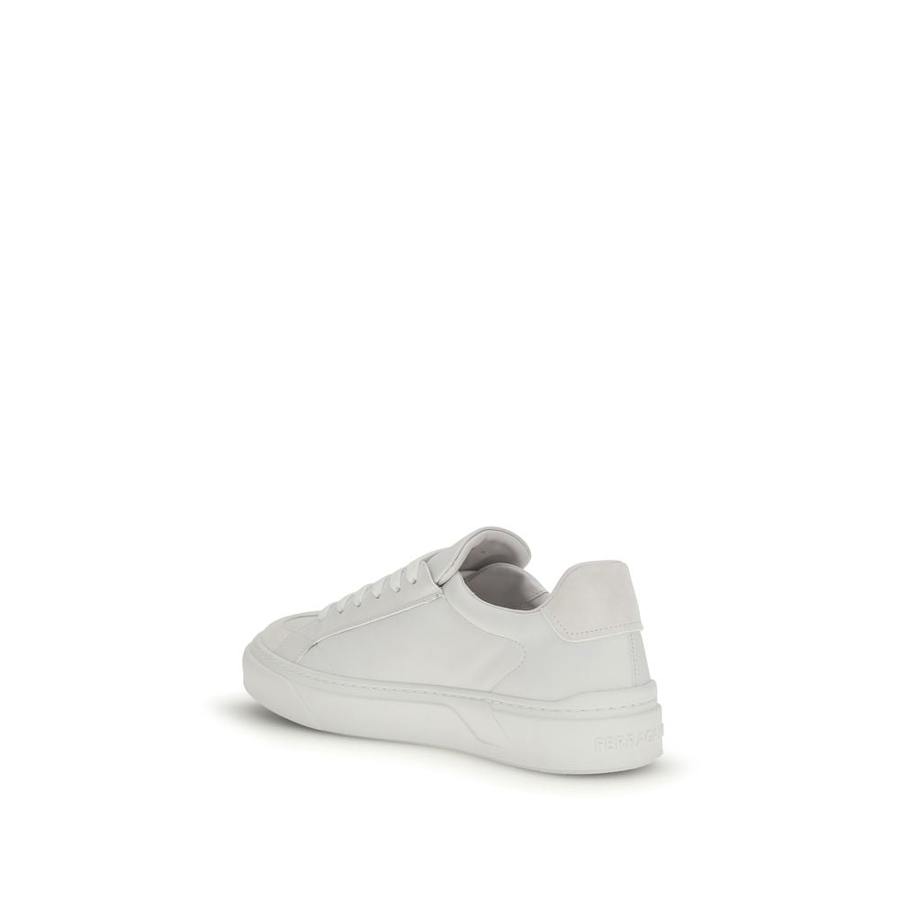 Ferragamo White Calf Leather Bos Taurus Sneakers - Luxe Nova