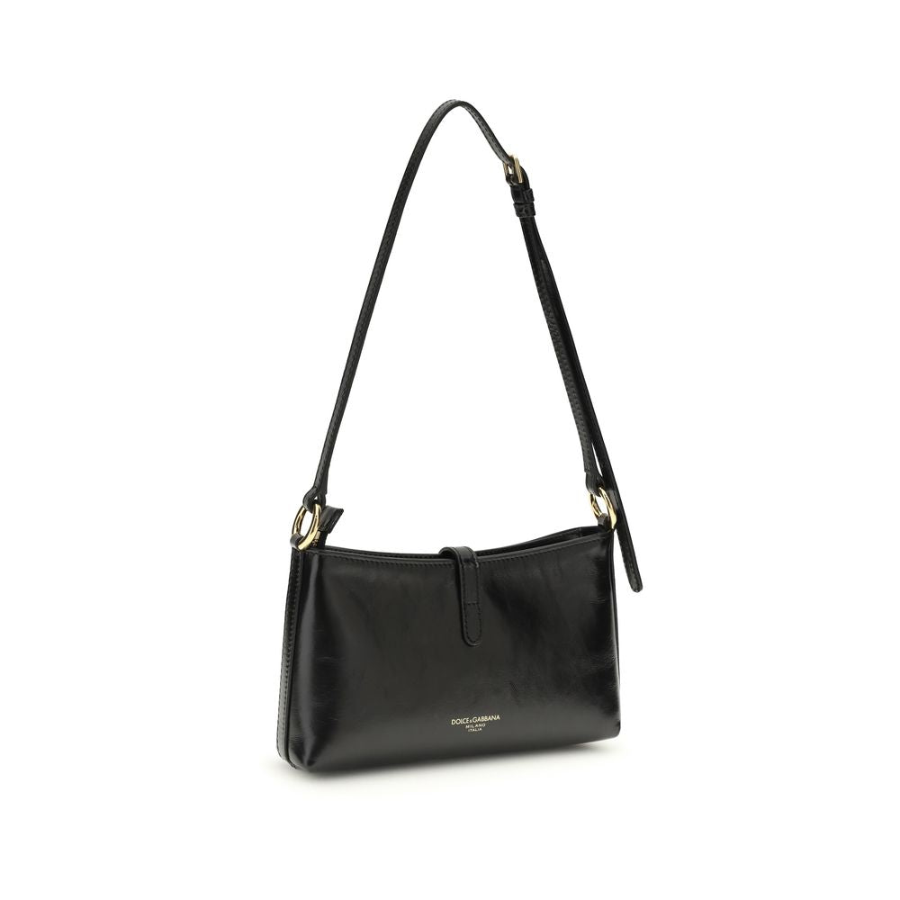 Dolce & Gabbana Black Calf Leather Bos Taurus Shoulder Bag - Luxe Nova