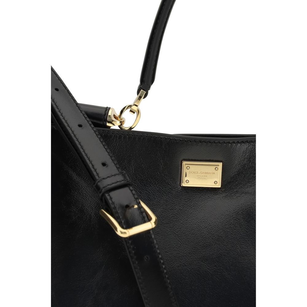 Dolce & Gabbana Black Calf Leather Bos Taurus Shoulder Bag - Luxe Nova
