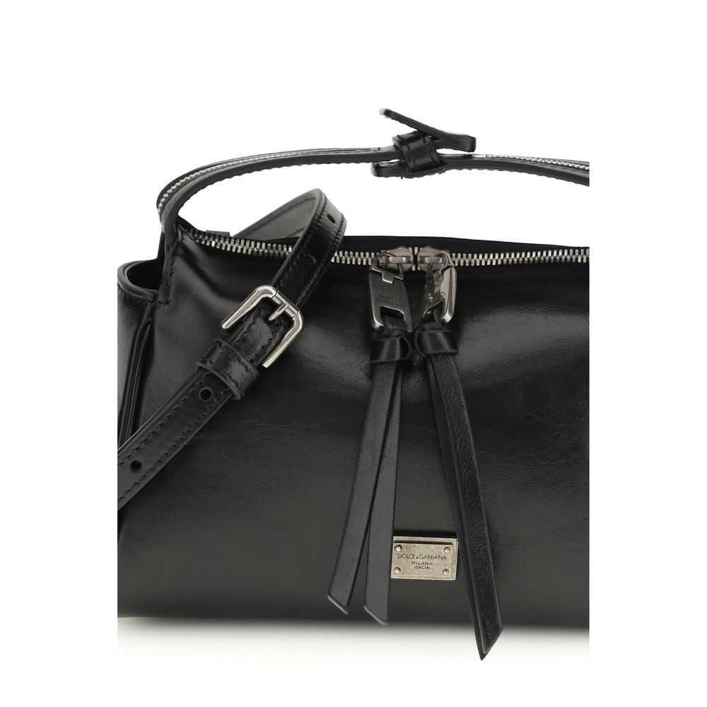 Dolce & Gabbana Black Calf Leather Bos Taurus Shoulder Bag - Luxe Nova