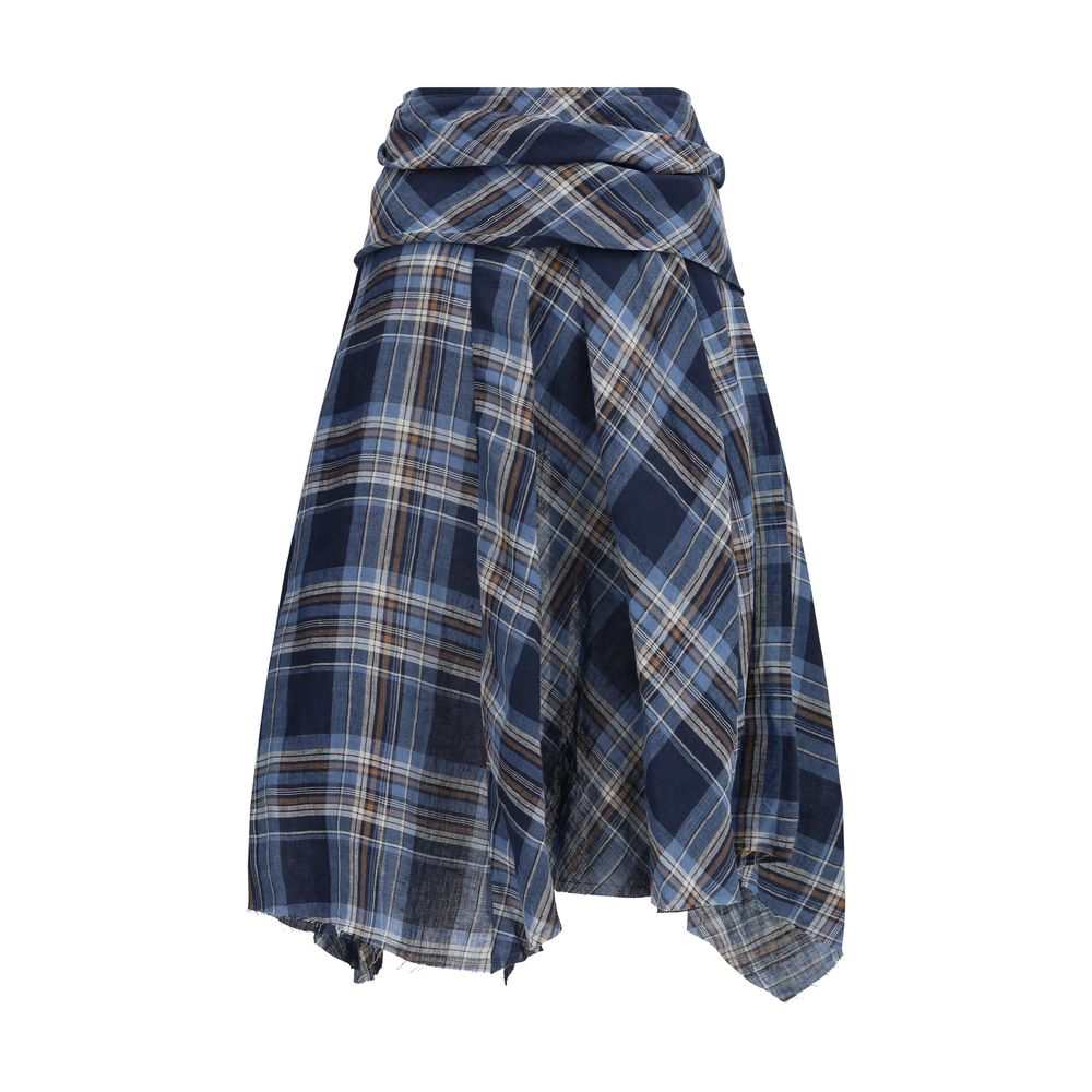 MARBELL Blue Linen Midi Skirt - Luxe Nova