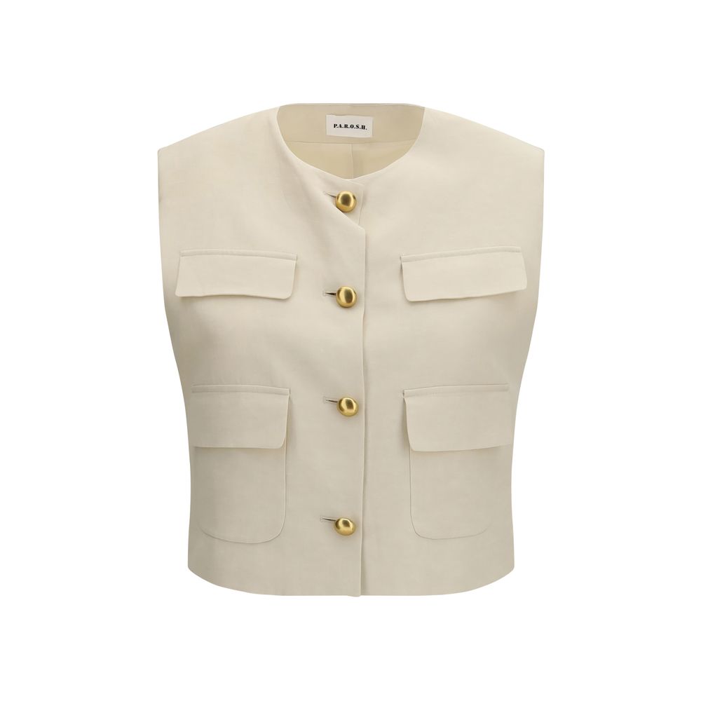 P.A.R.O.S.H. Beige Wool Sleveless Jacket - Luxe Nova