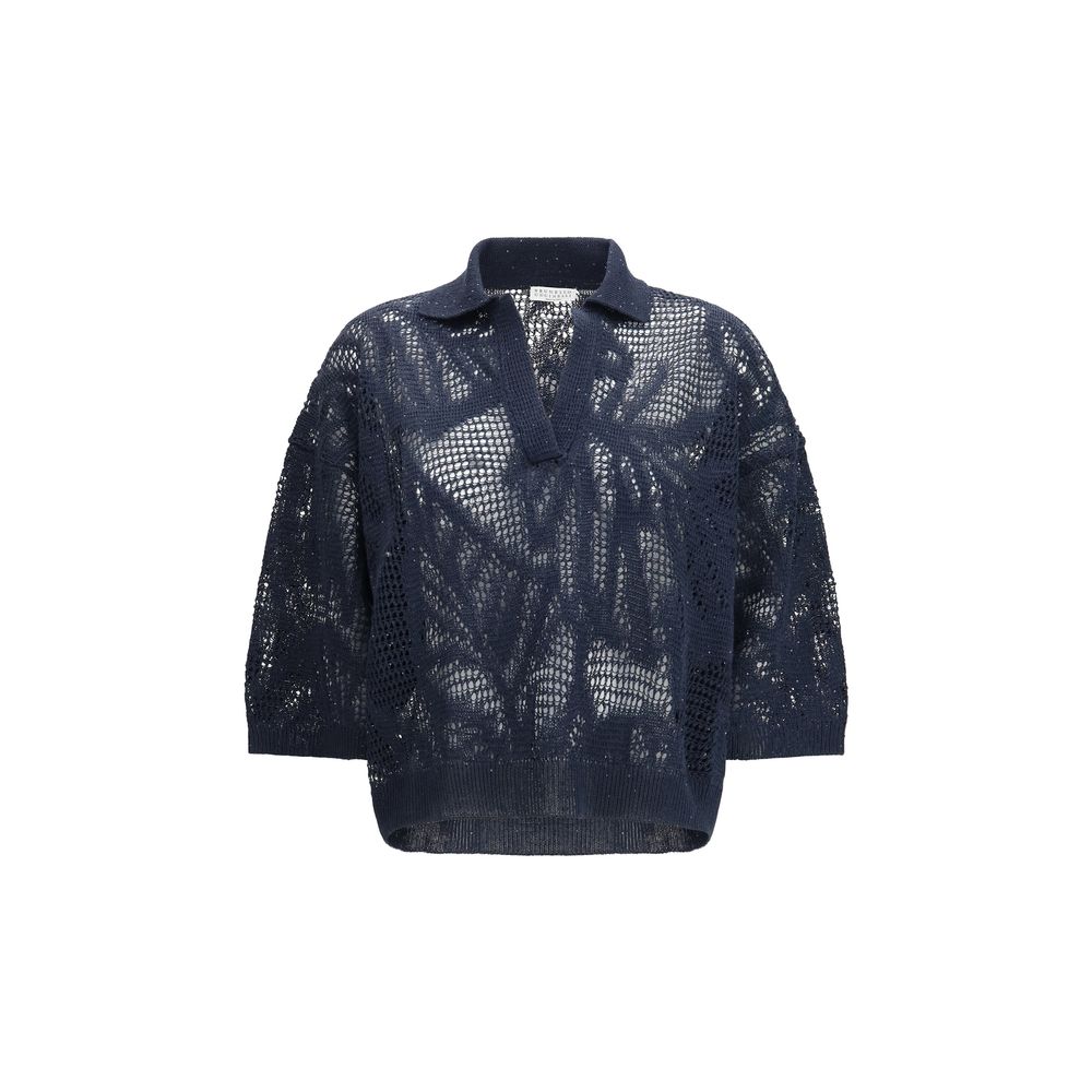 Brunello Cucinelli Blue Linen Polo Shirt - Luxe Nova