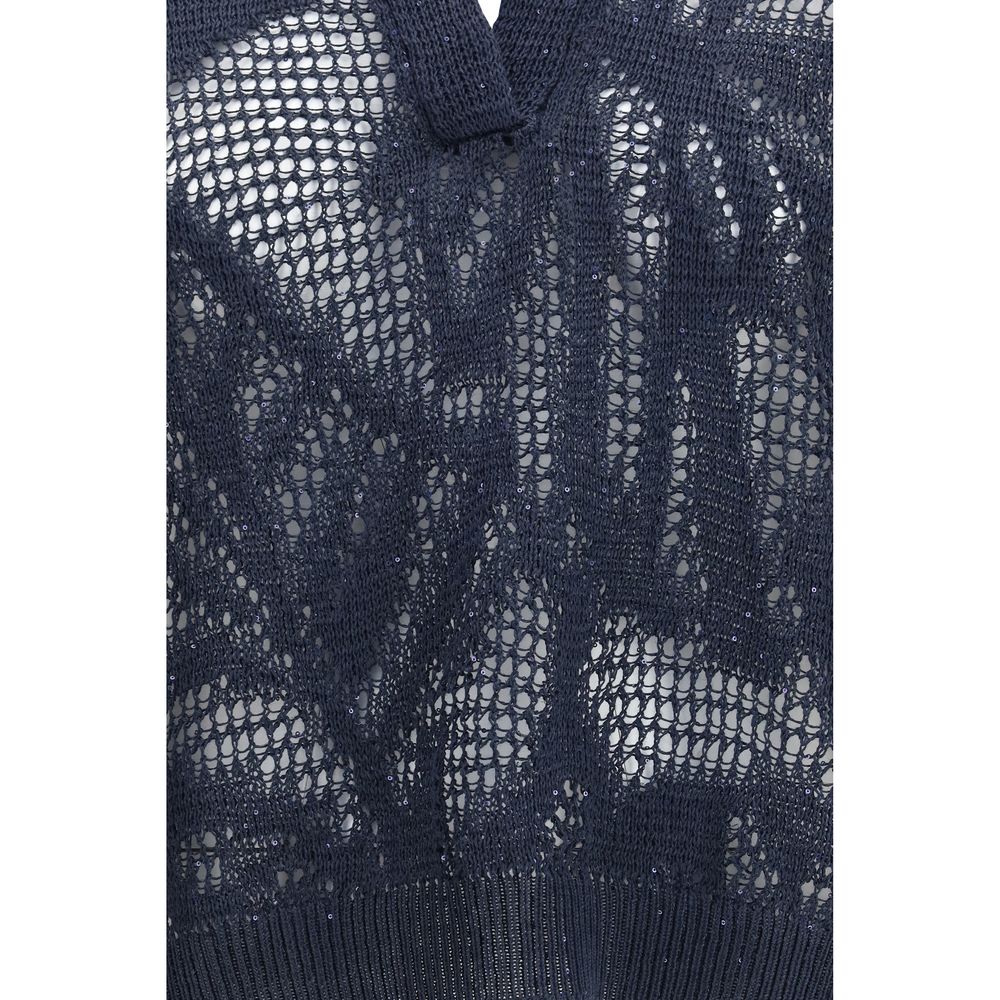 Brunello Cucinelli Blue Linen Polo Shirt - Luxe Nova