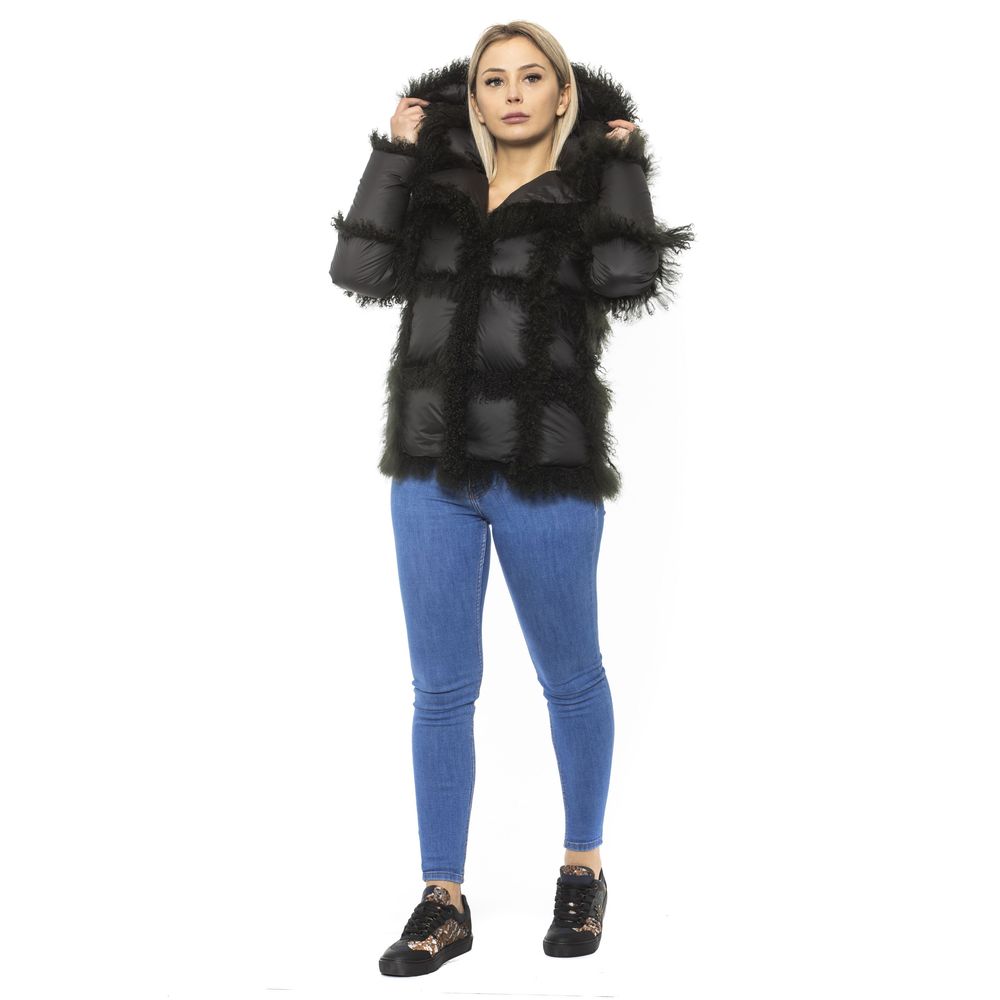 Mr&Mrs Italy Black Poly Jacket with Lamb Fur Hood for Women - Luxe Nova