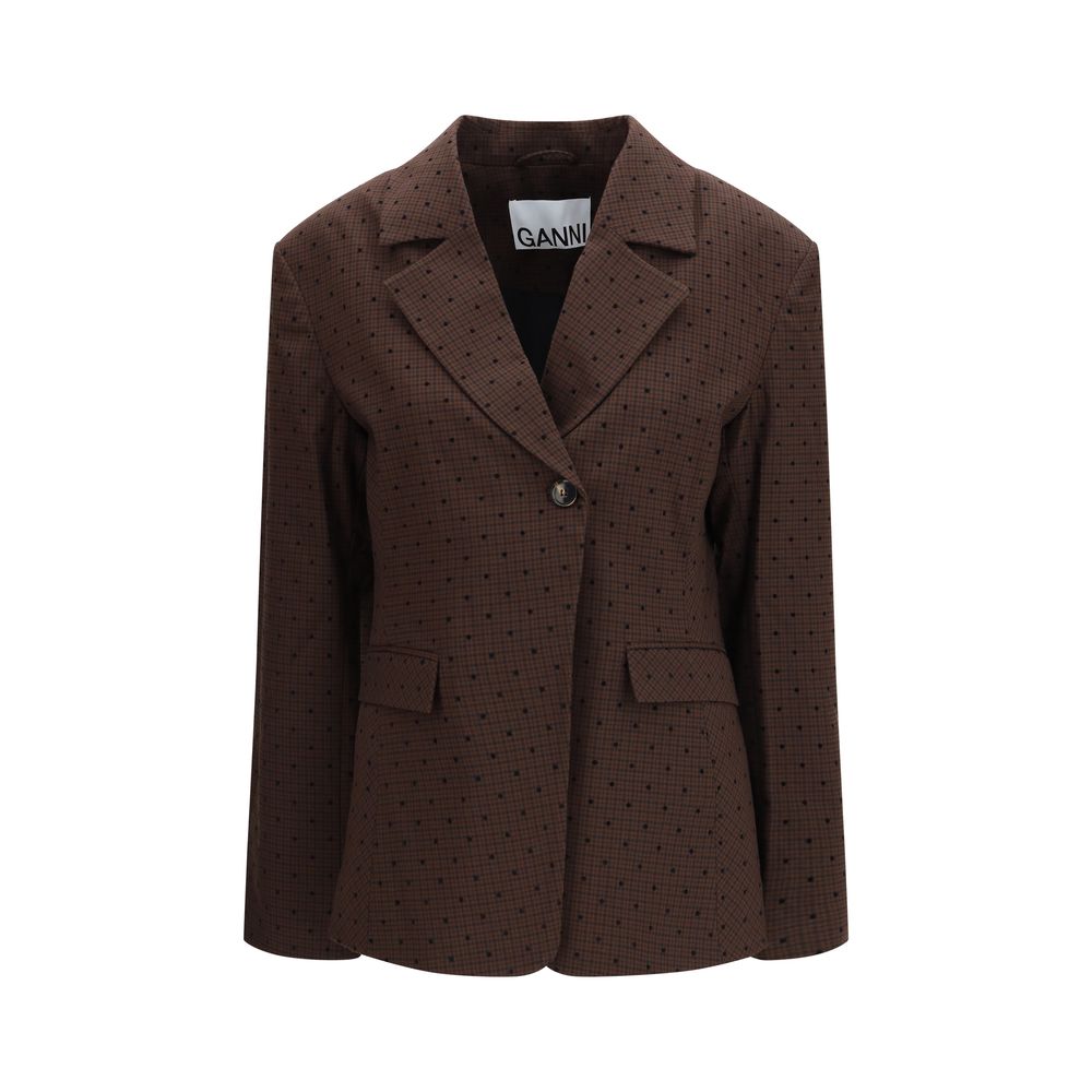 Ganni Brown Recycled Polyester Blazer - Luxe Nova