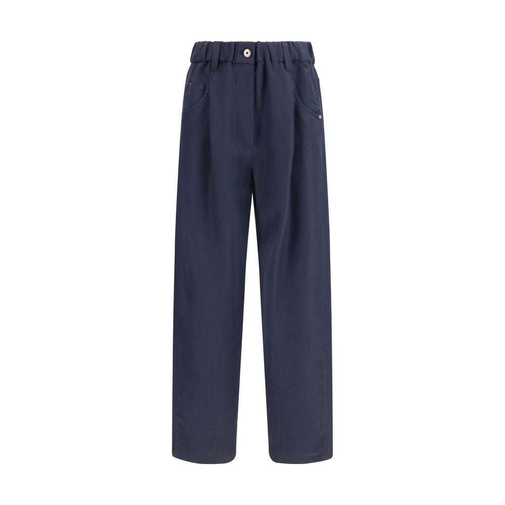 Brunello Cucinelli Blue Viscose Casual Pants - Luxe Nova