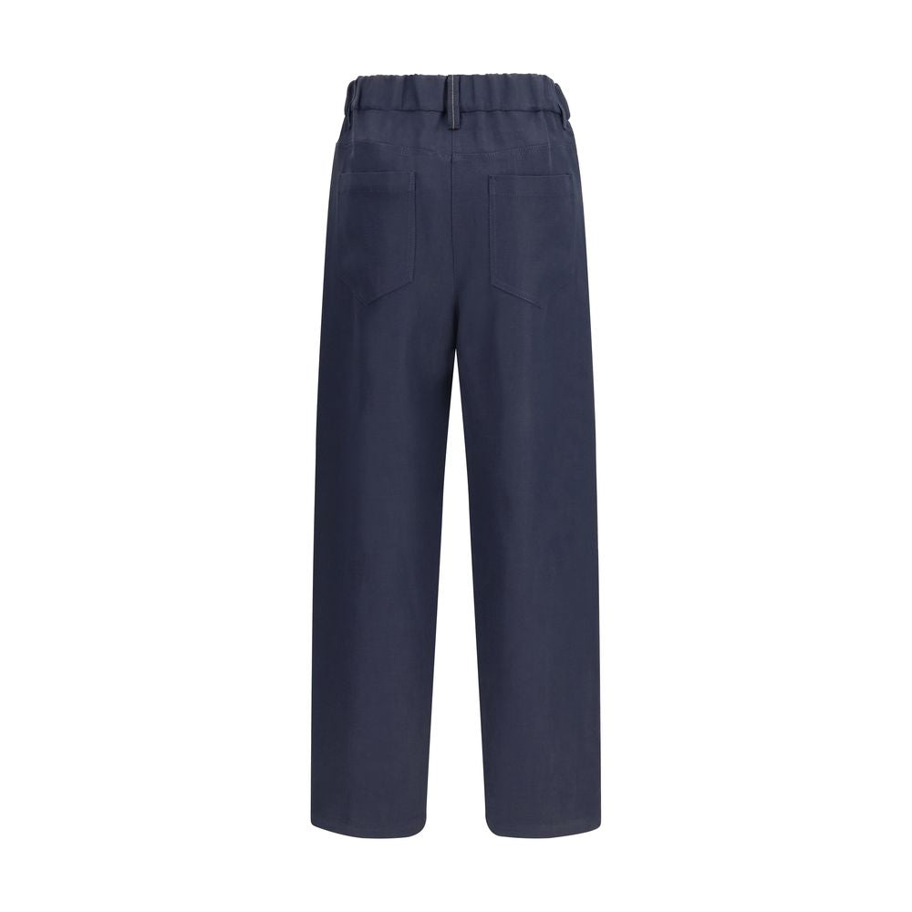 Brunello Cucinelli Blue Viscose Casual Pants - Luxe Nova
