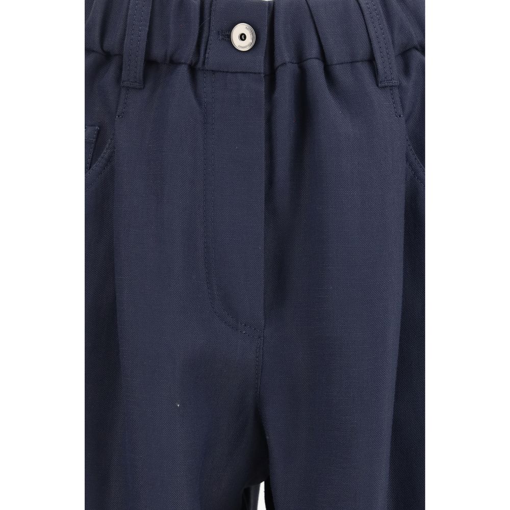 Brunello Cucinelli Blue Viscose Casual Pants - Luxe Nova