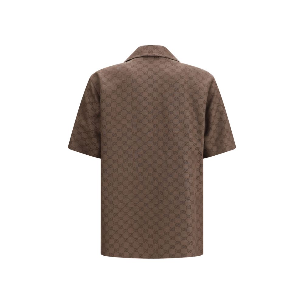 Gucci Brown Linen Shortsleeve Shirt - Luxe Nova