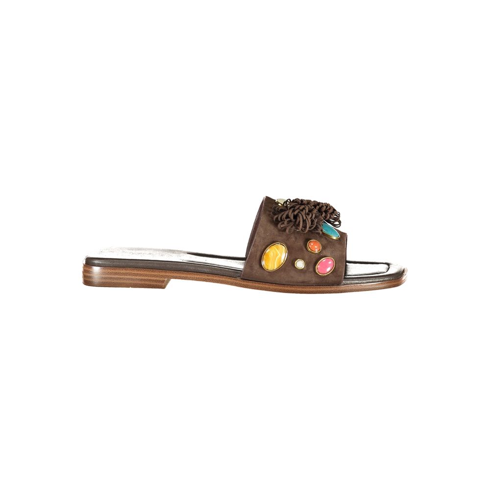 Twinset Marrone Leather Women Slipper - Luxe Nova