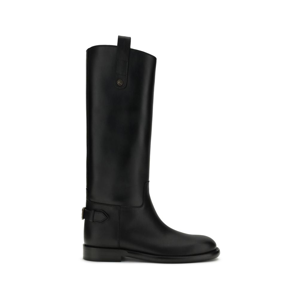 Burberry Black Calf Leather Bos Taurus Flat Boots - Luxe Nova