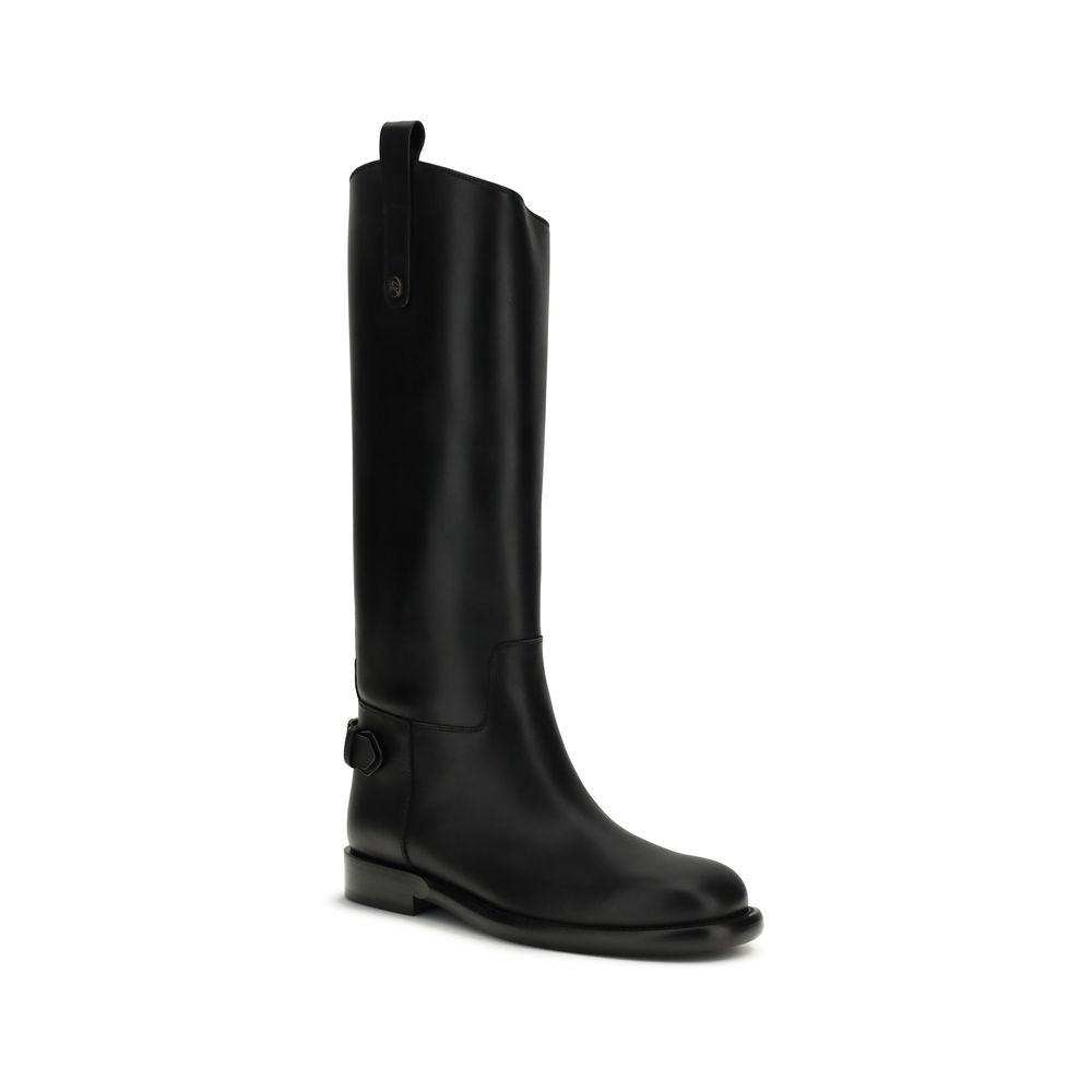 Burberry Black Calf Leather Bos Taurus Flat Boots - Luxe Nova