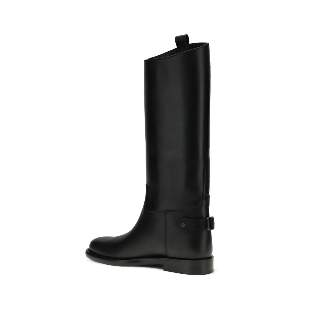 Burberry Black Calf Leather Bos Taurus Flat Boots - Luxe Nova