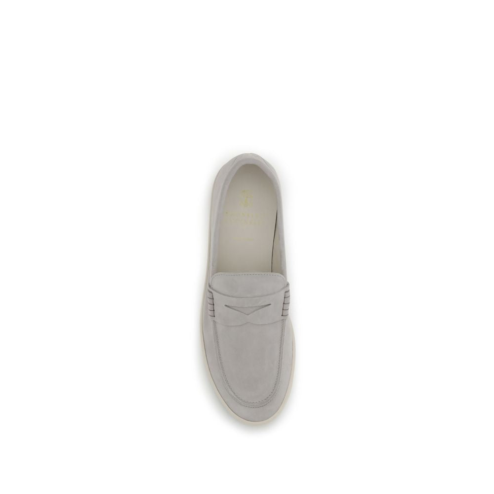 Brunello Cucinelli Beige Calf Leather Bos Taurus Slip-On Loafers - Luxe Nova