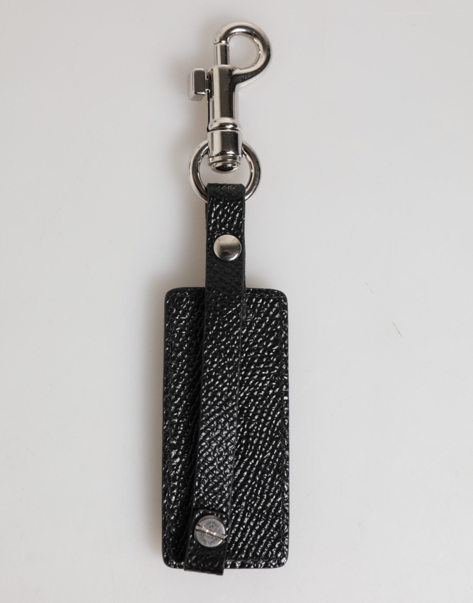 Dolce & Gabbana Black DG Logo Leather Silver Metal Keyring Men Keychain