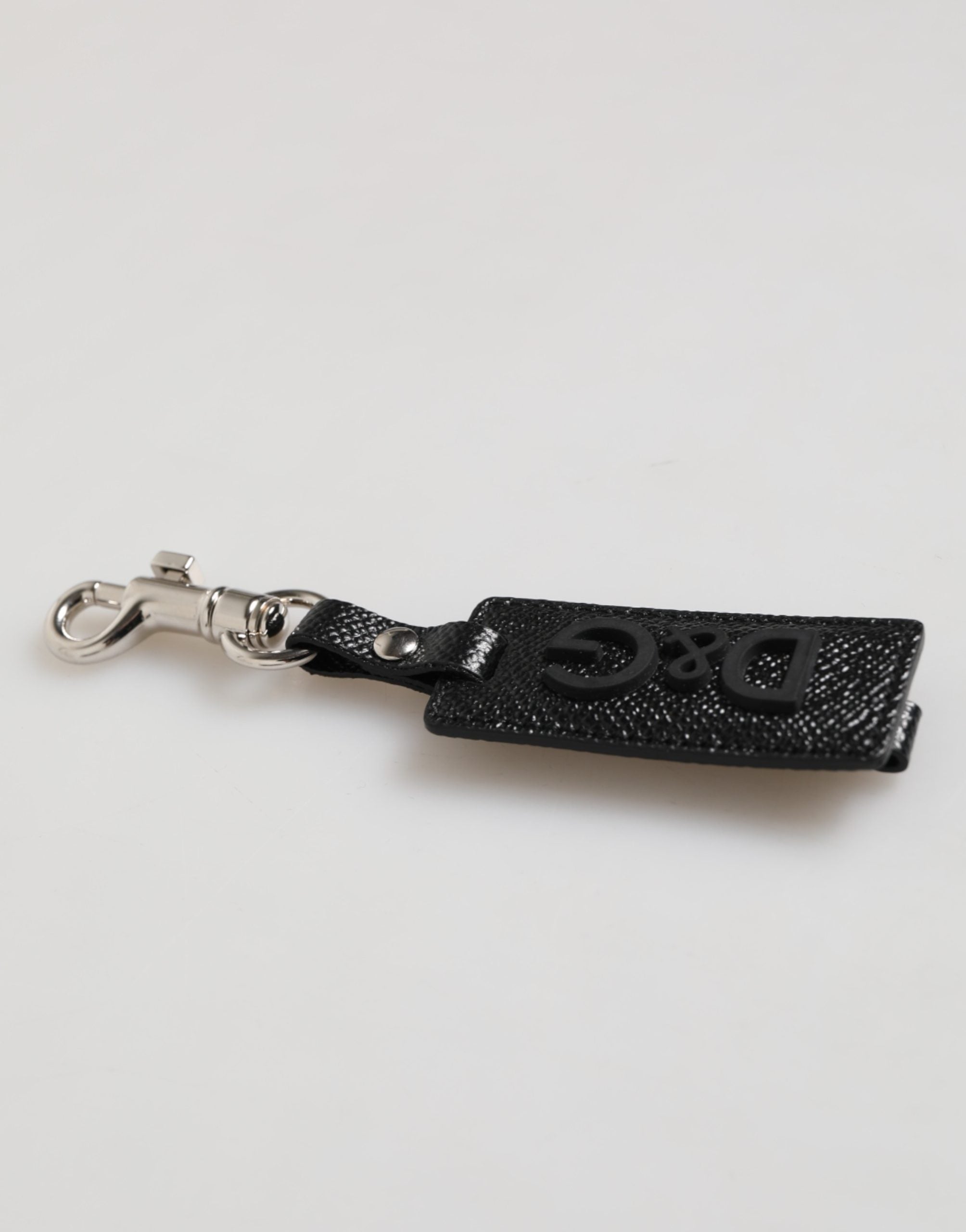 Dolce & Gabbana Black DG Logo Leather Silver Metal Keyring Men Keychain