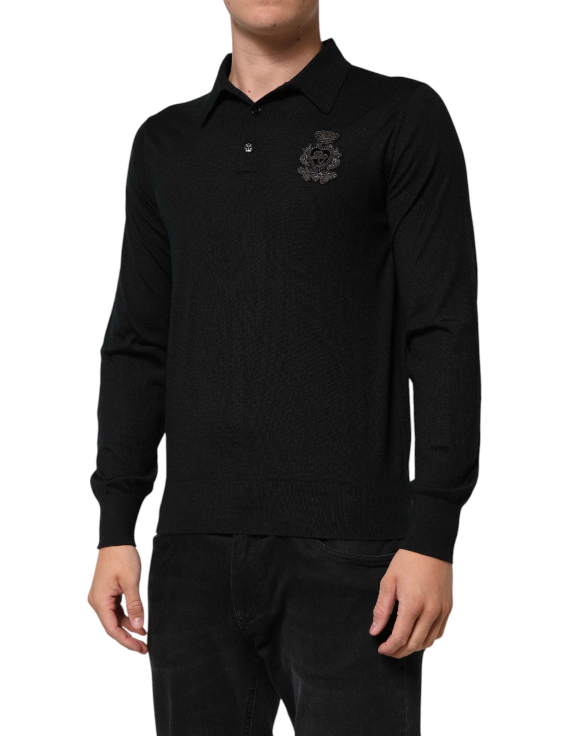 Dolce & Gabbana Black Crest Long Sleeve Men Pullover Sweater