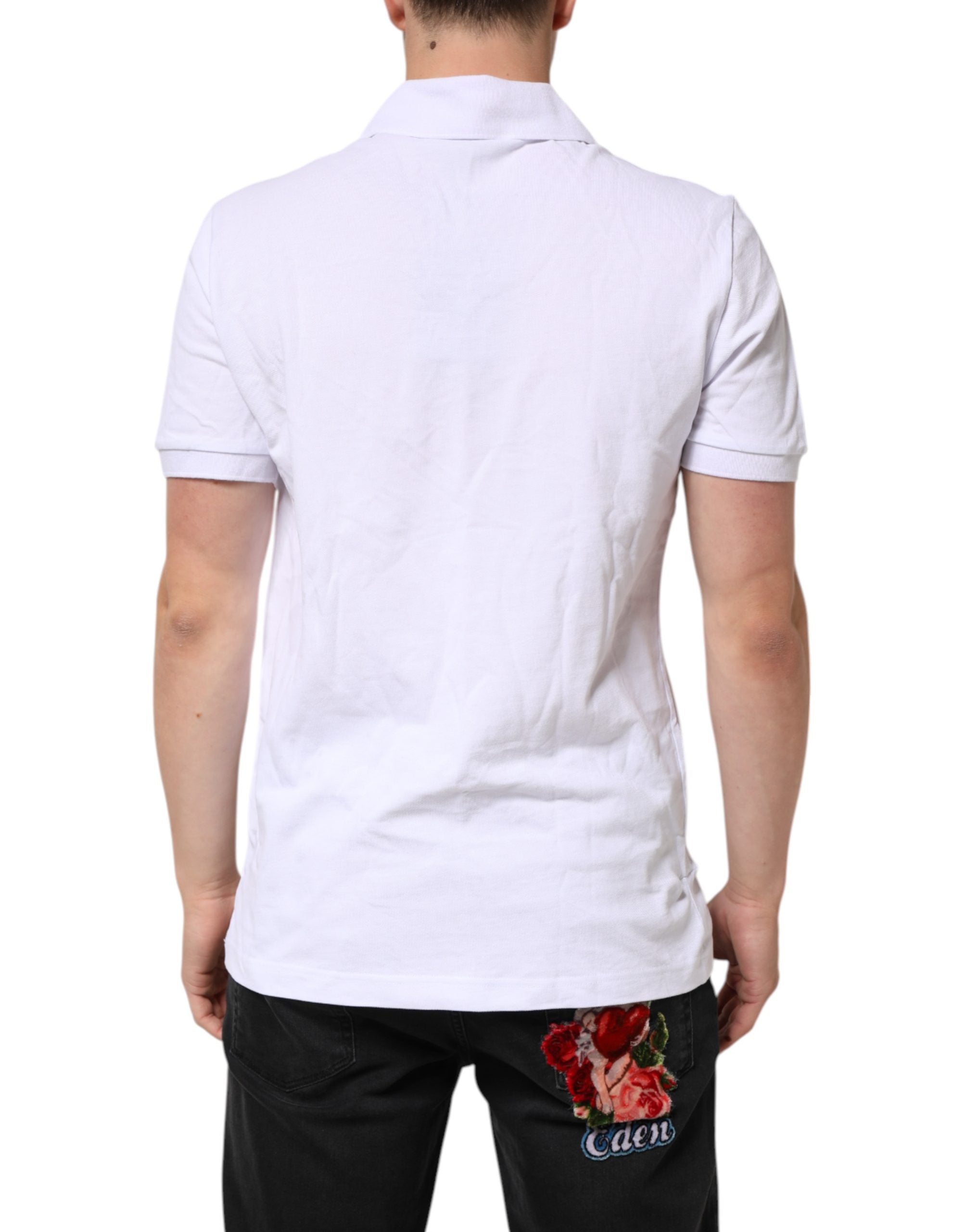Dolce & Gabbana White Cotton DG Logo Heart Men Polo  T-shirt