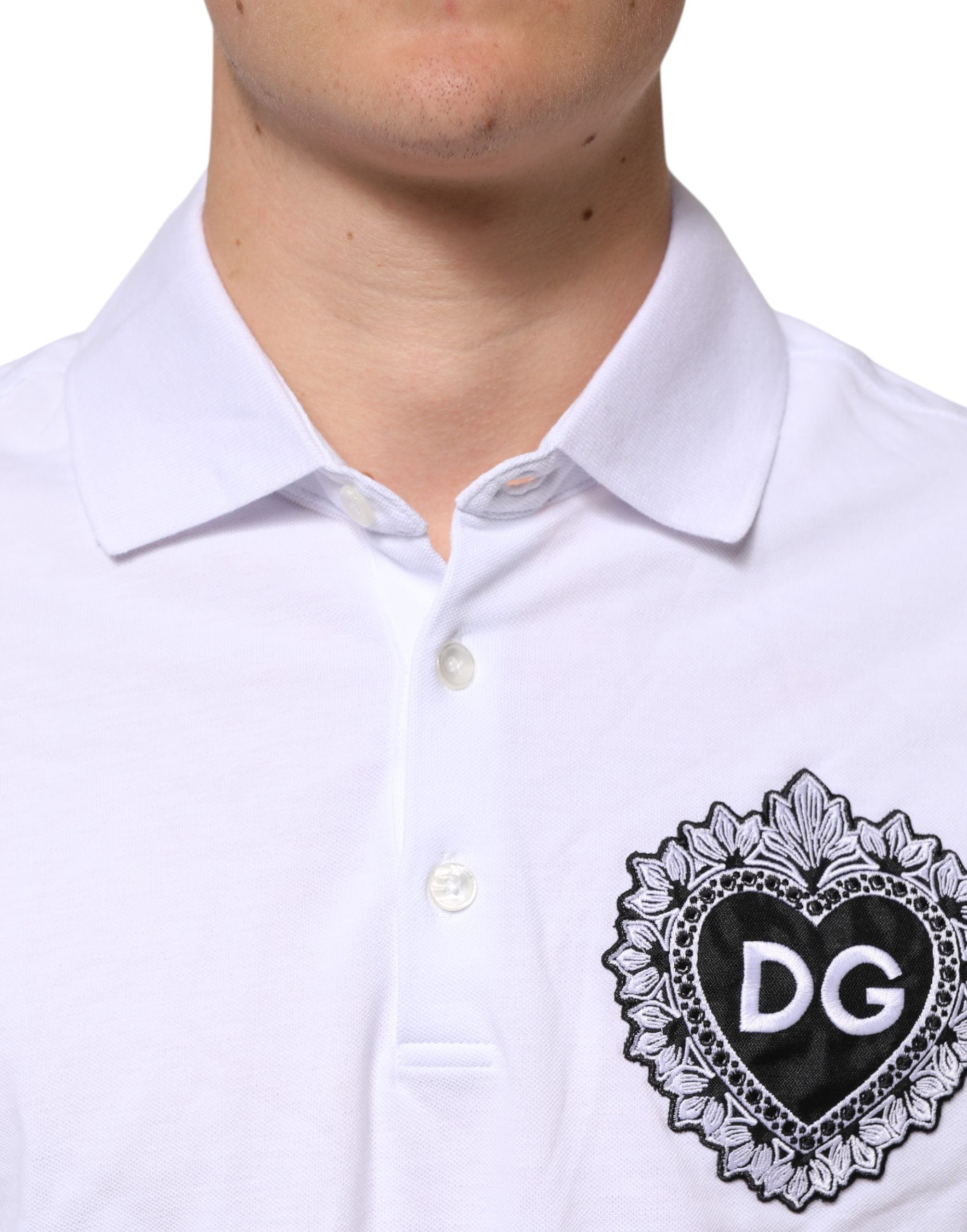 Dolce & Gabbana White Cotton DG Logo Heart Men Polo  T-shirt