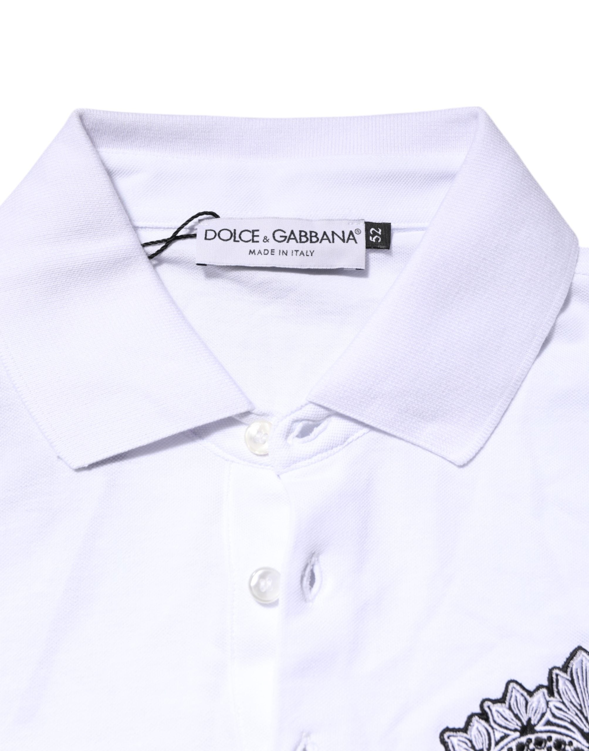 Dolce & Gabbana White Cotton DG Logo Heart Men Polo  T-shirt