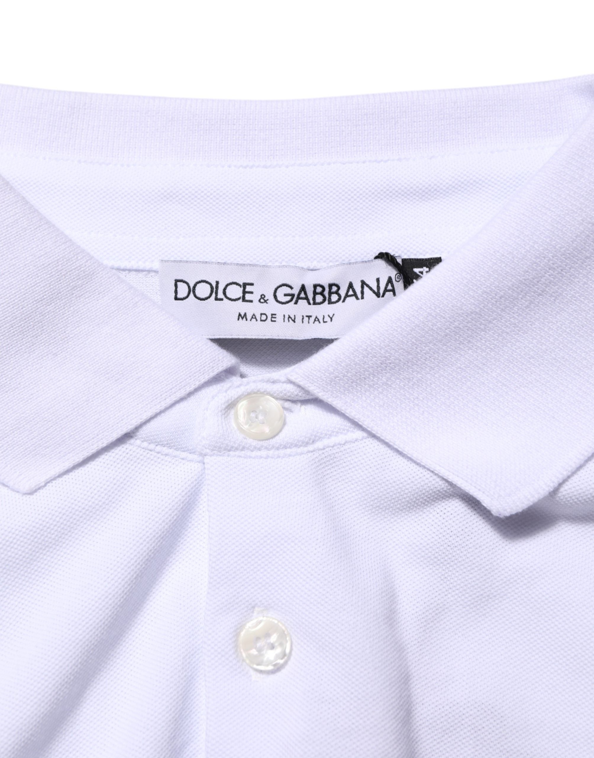Dolce & Gabbana White Cotton Crest Embroidery Polo  T-shirt