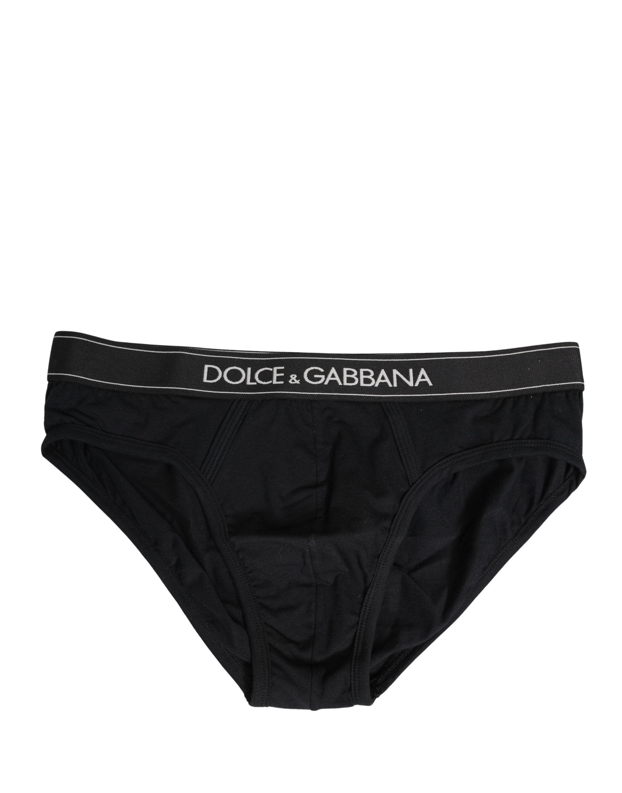 Dolce & Gabbana Black Cotton Logo Waistband Midi Brief Underwear