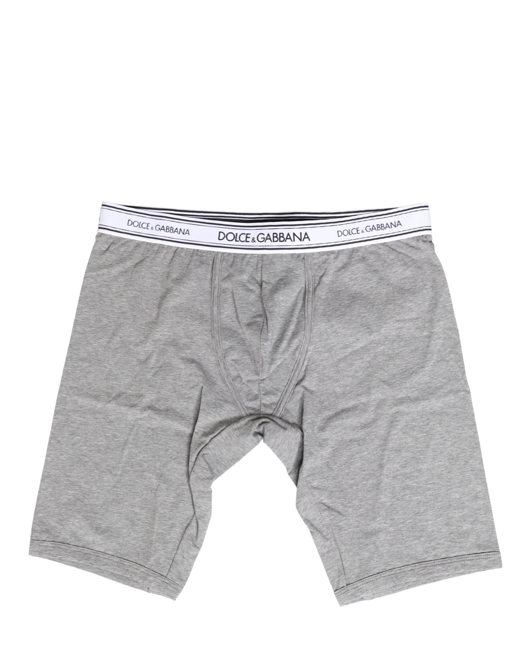 Dolce & Gabbana Gray Cotton Logo Waistband Midi Boxer Underwear