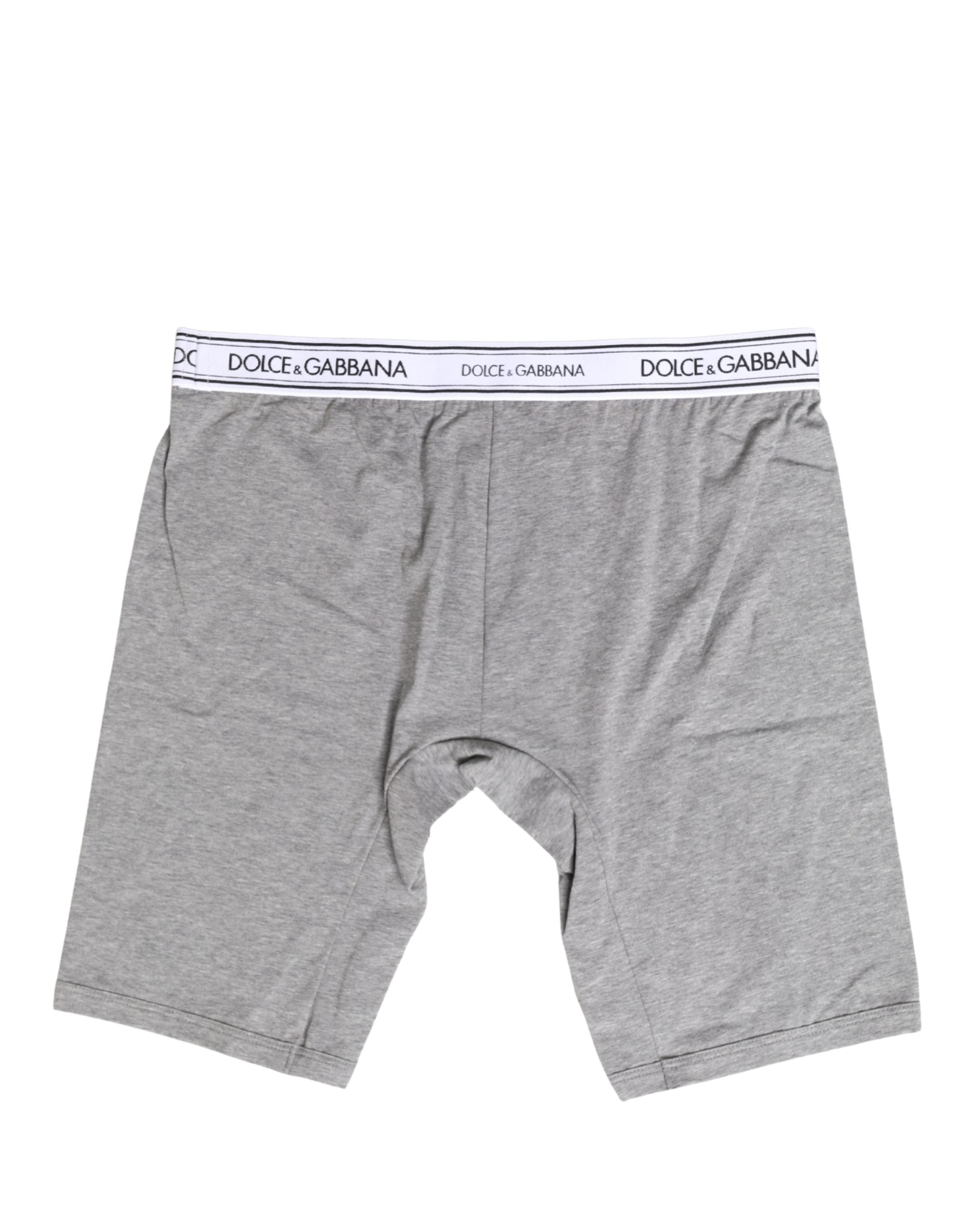 Dolce & Gabbana Gray Cotton Logo Waistband Midi Boxer Underwear