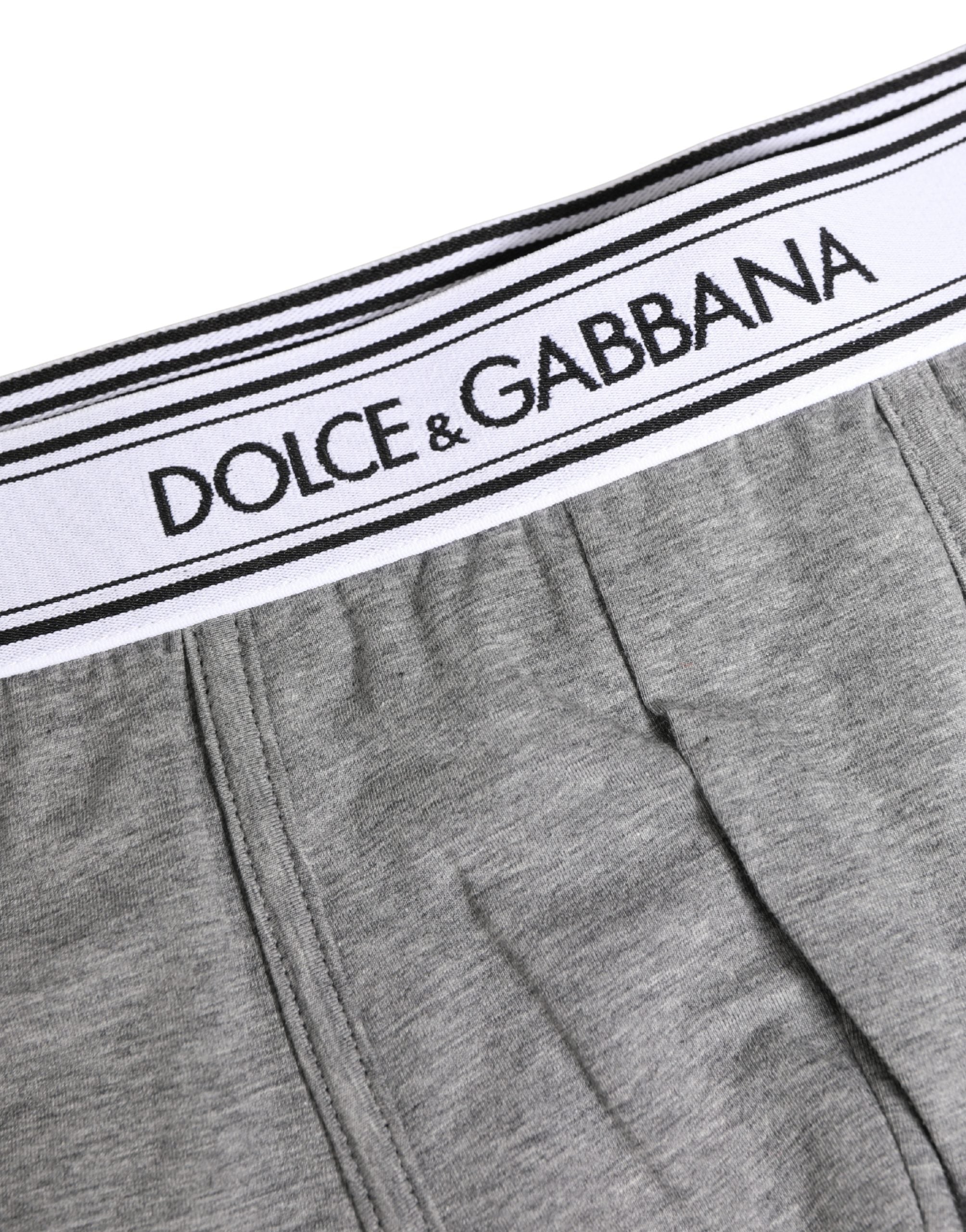 Dolce & Gabbana Gray Cotton Logo Waistband Midi Boxer Underwear