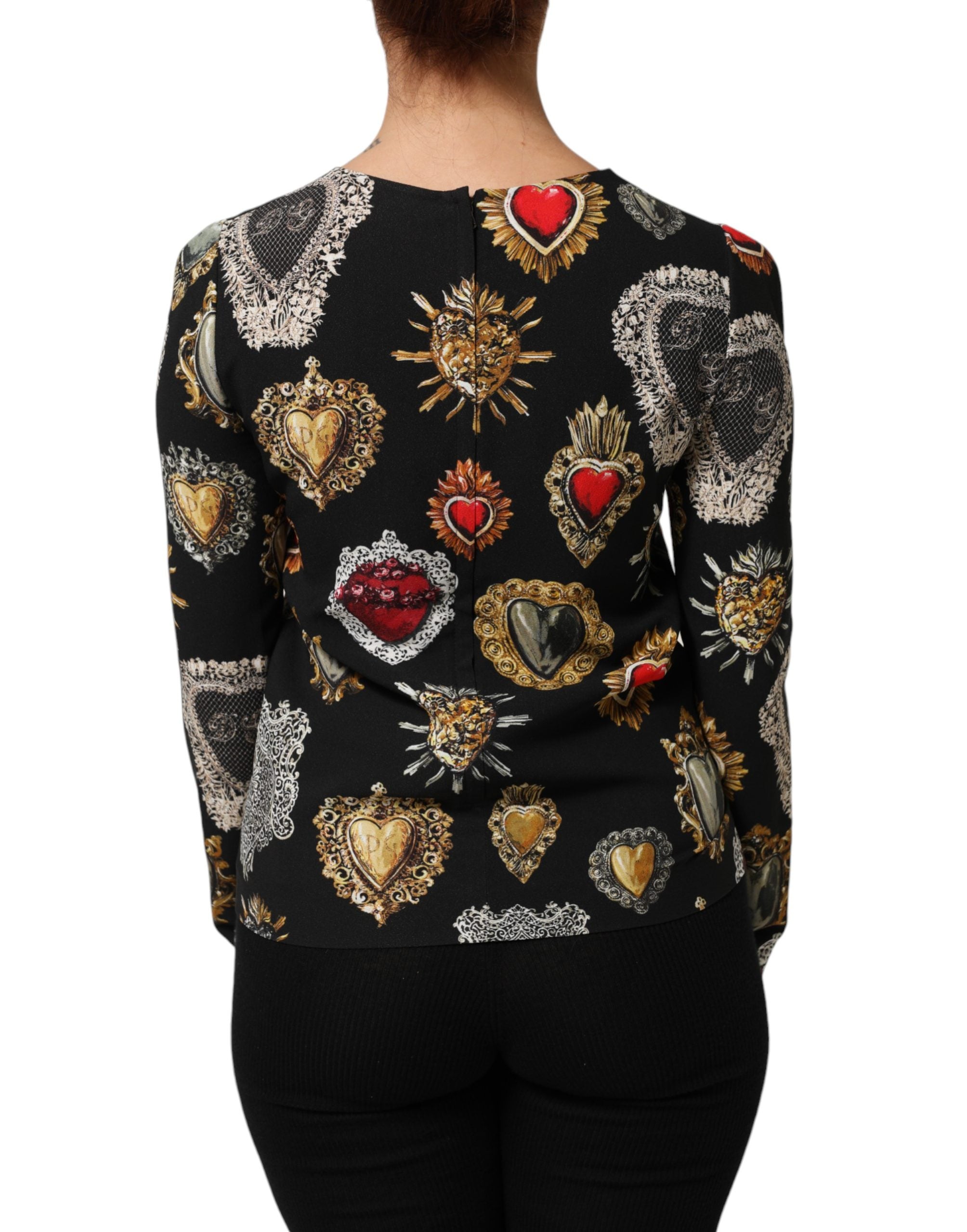 Dolce & Gabbana Black Sacred Heart Print LongSleeve Blouse Top