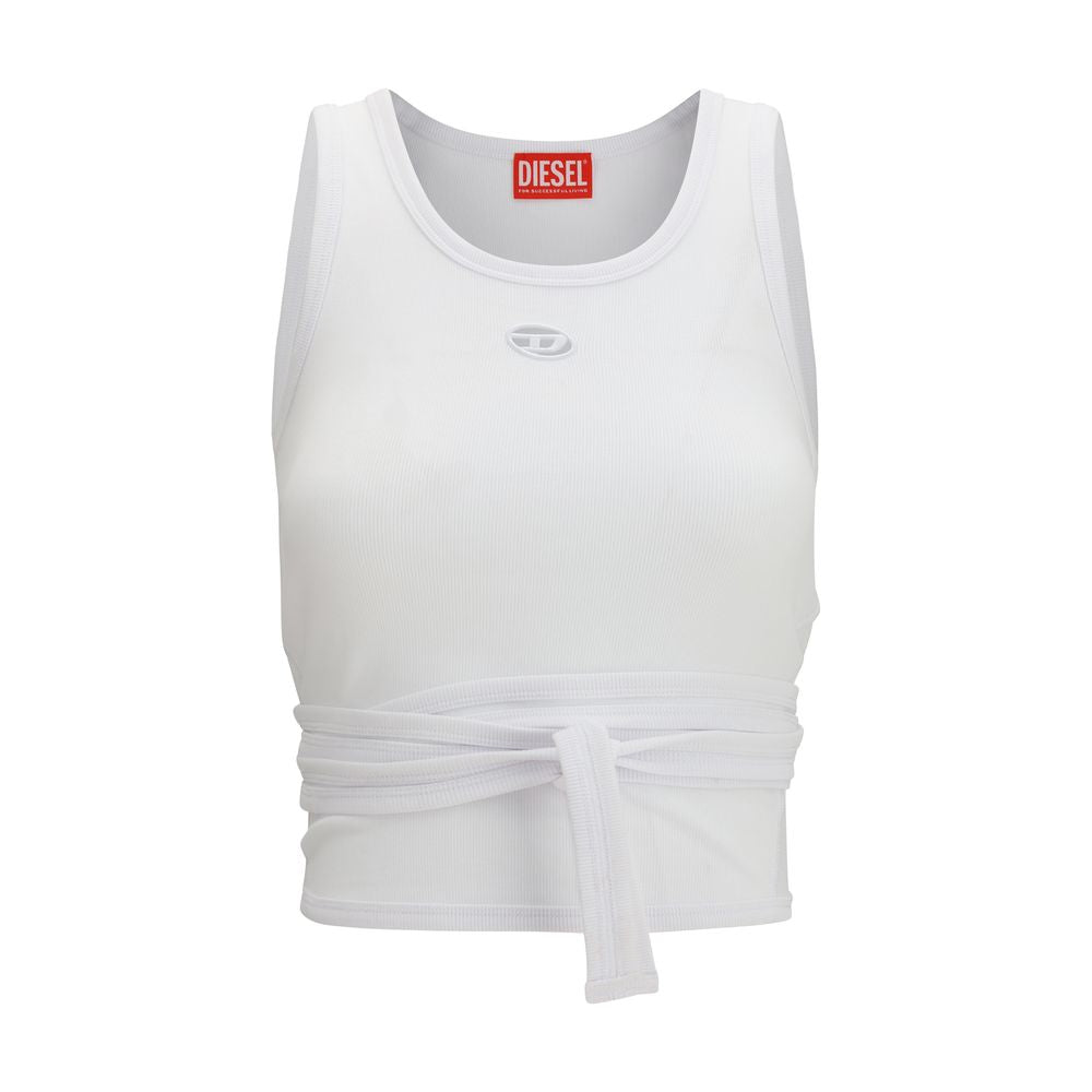 Diesel White Cotton Sleeveles T-Shirt