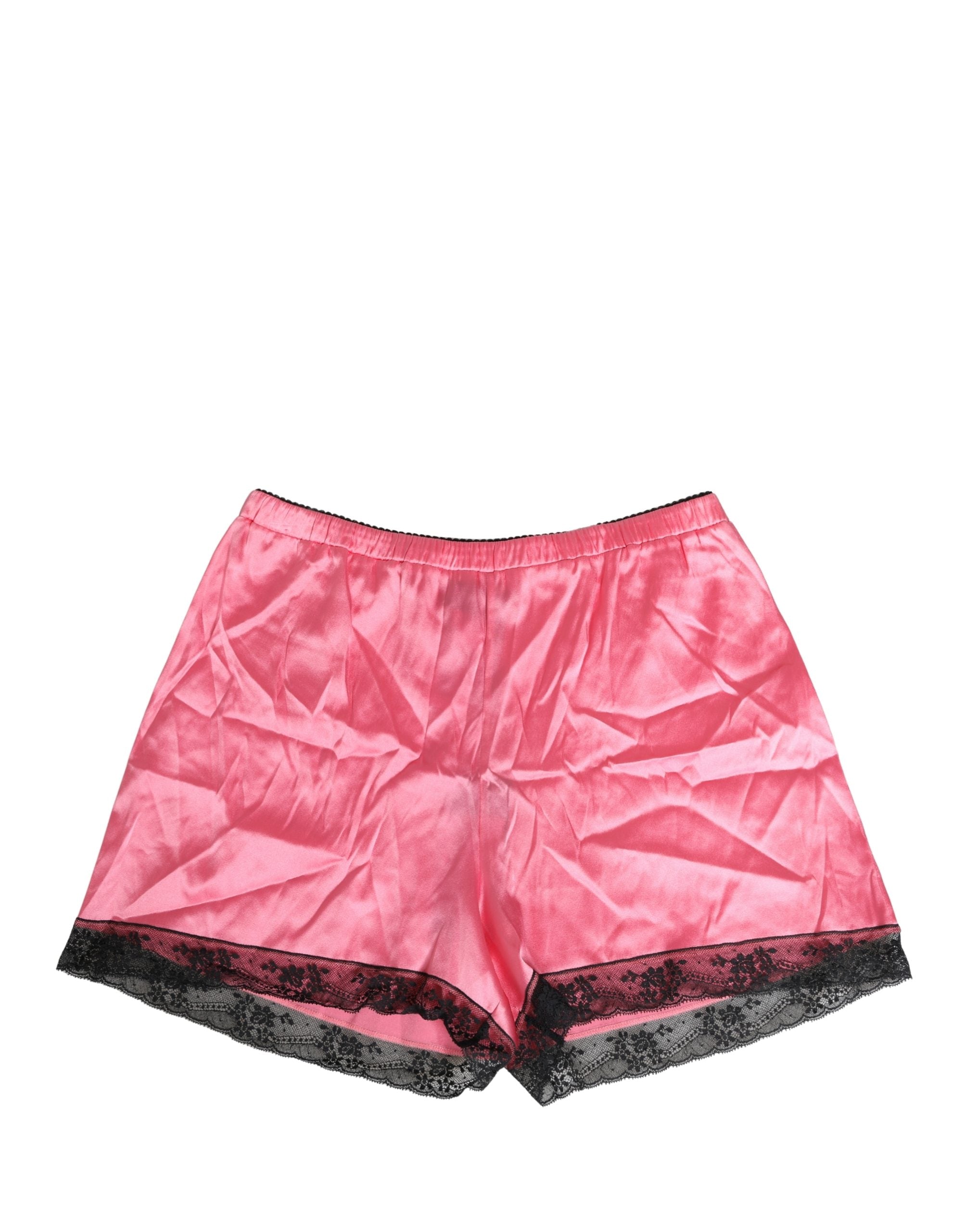 Dolce & Gabbana Pink Silk Satin Lace Trim Pajama Shorts Sleepwear