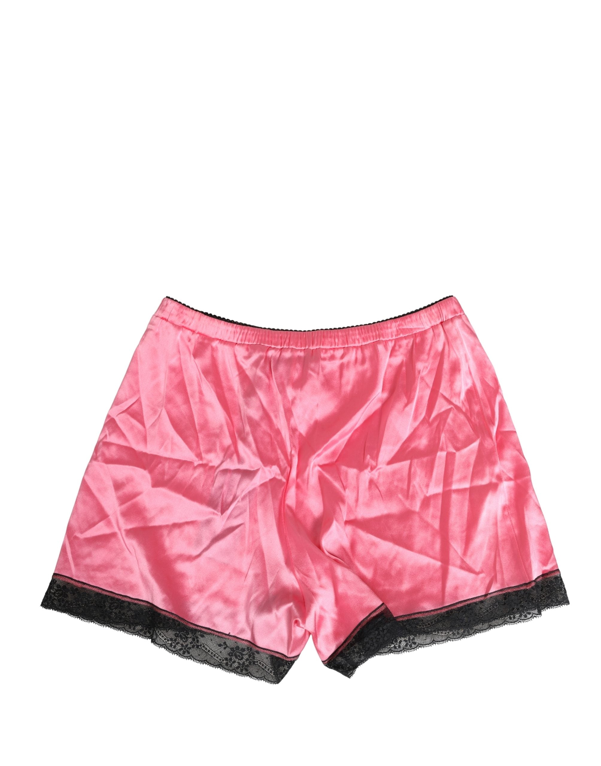 Dolce & Gabbana Pink Silk Satin Lace Trim Pajama Shorts Sleepwear