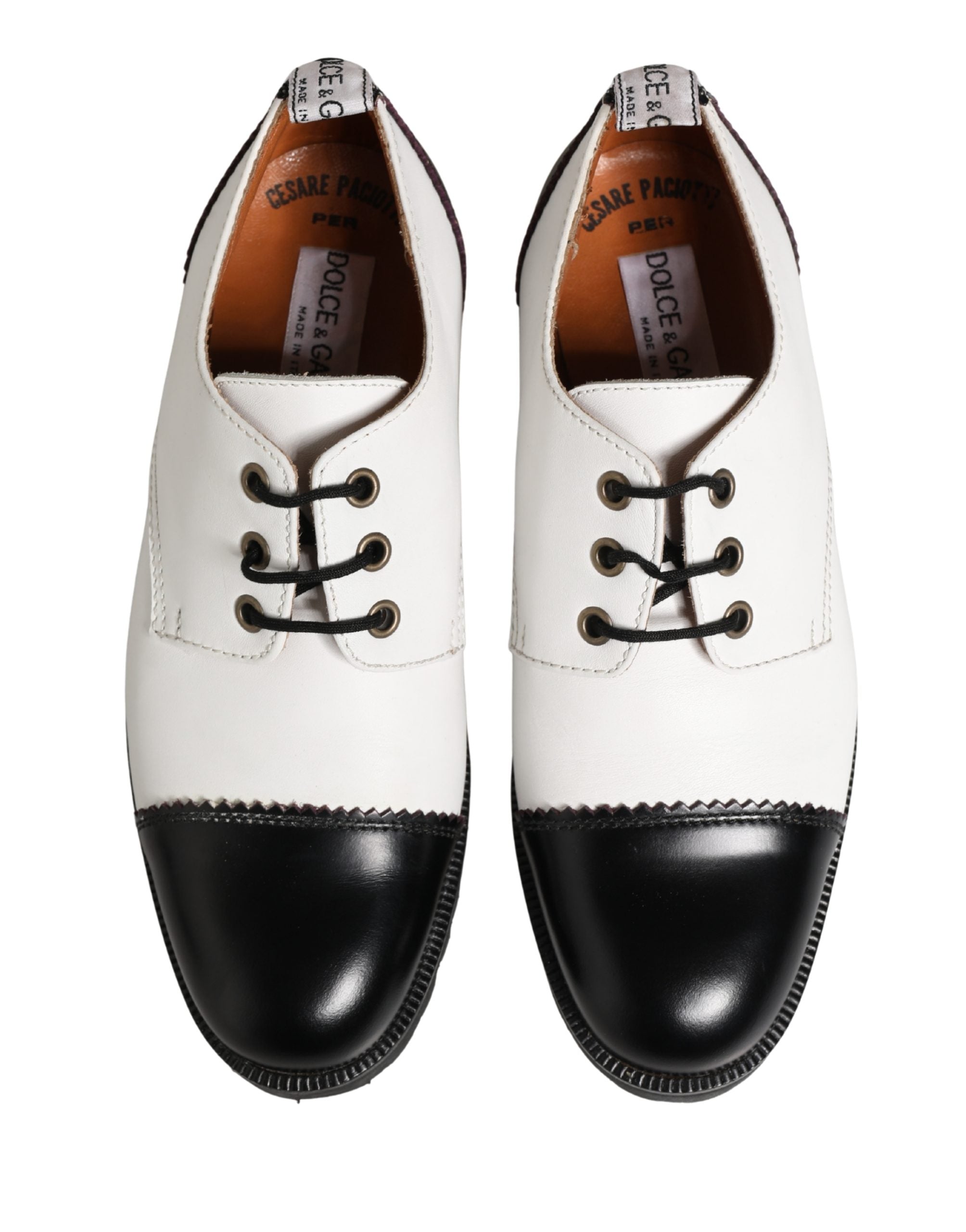 Cesare Paciotti Black White Leather Derby Shoes