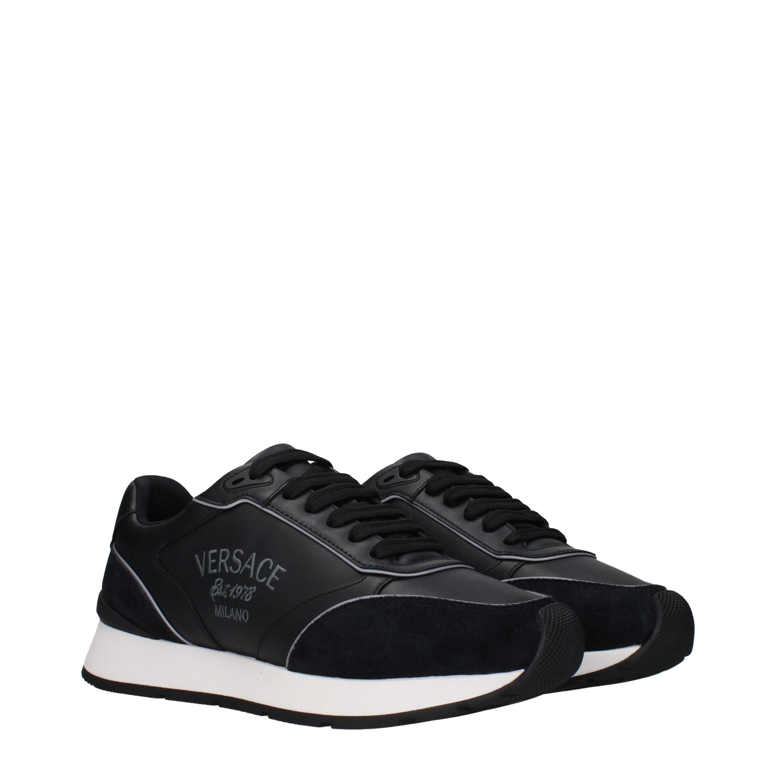 Versace Black Leather Low Top Sneakers