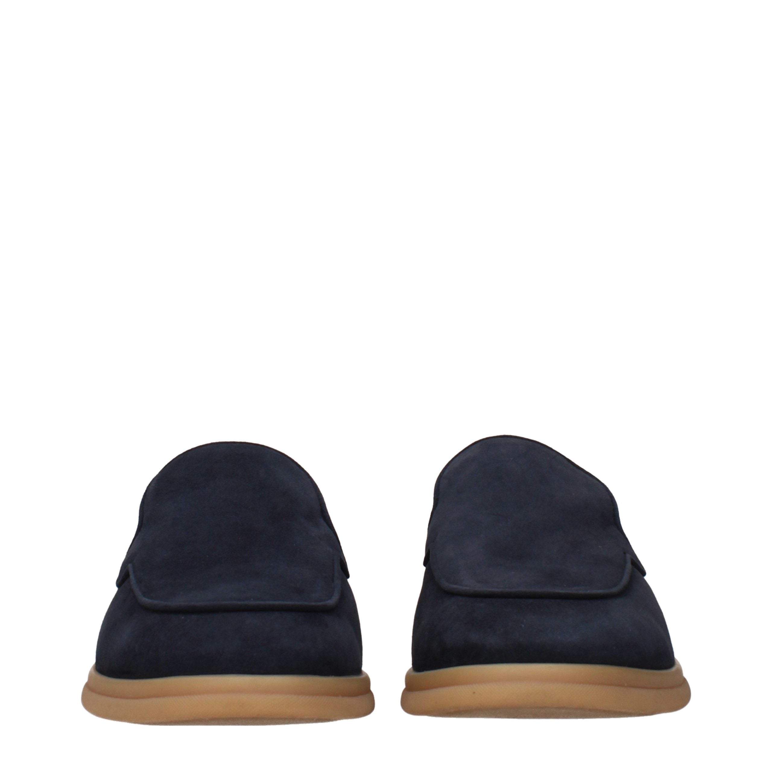 Eleventy Blue Leather Slip-On Loafers