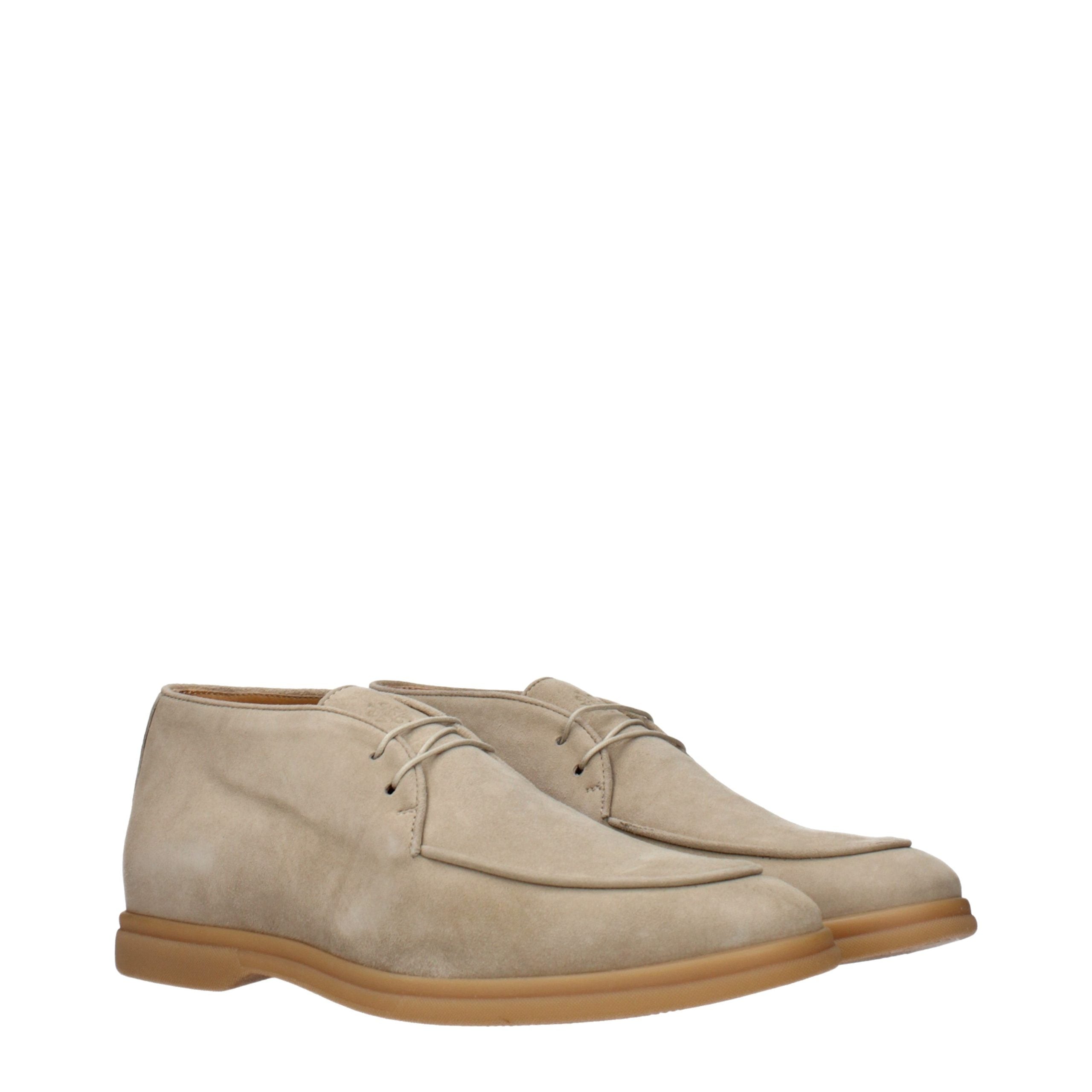 Eleventy Beige Leather Lace-Up Boots