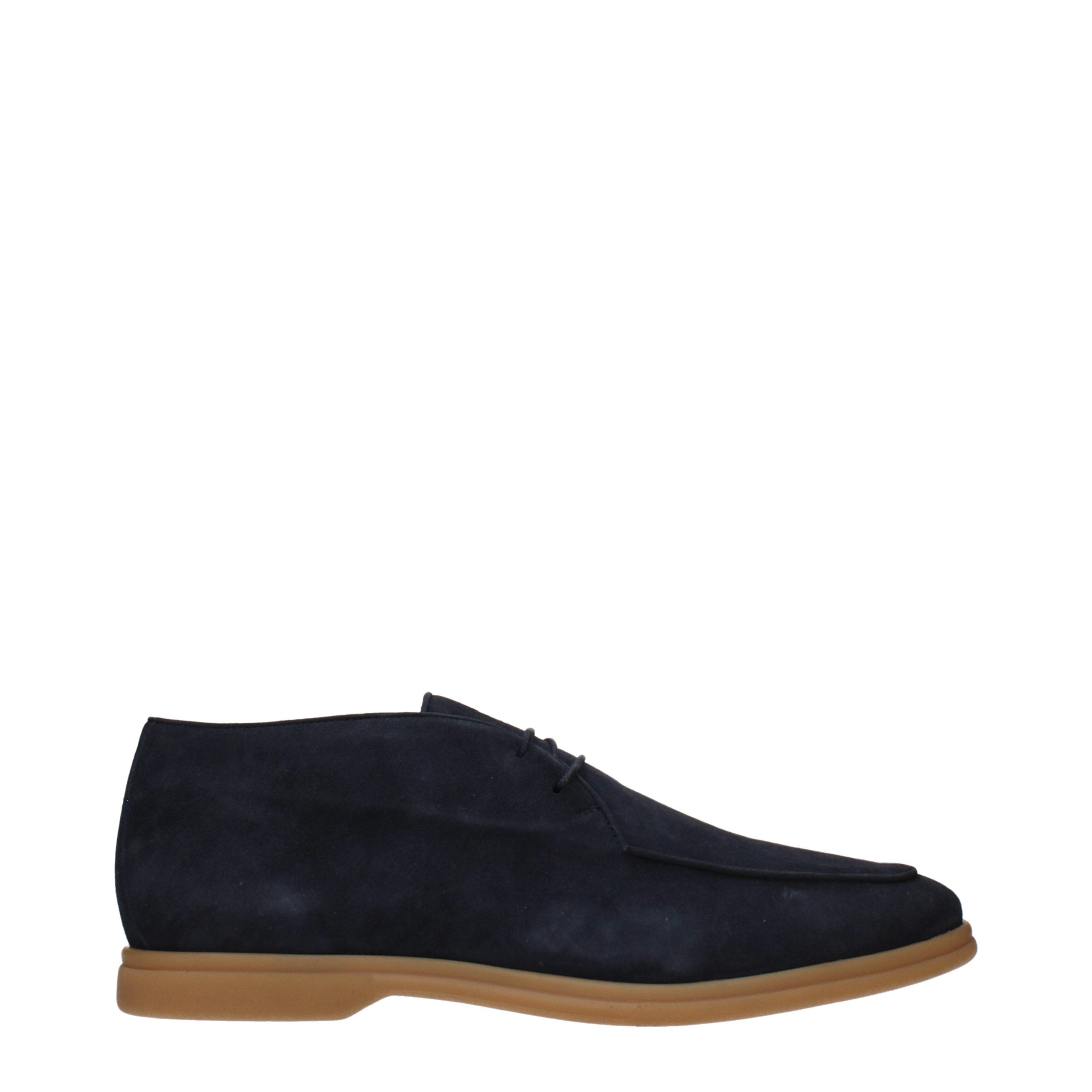 Eleventy Blue Leather Lace-Up Boots