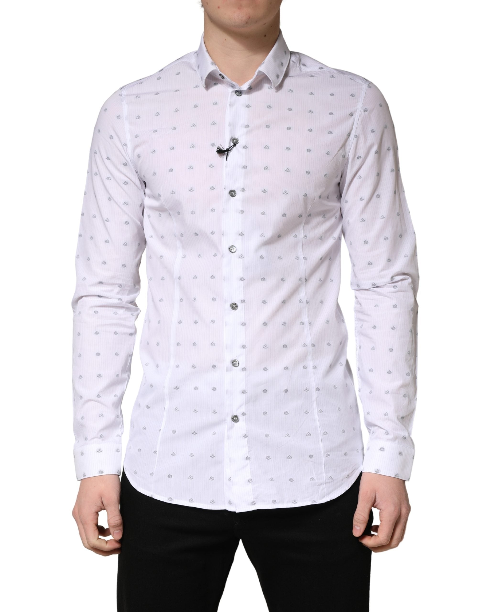 Patrizia Pepe White Cotton Slim Fit Collared Men Dress Shirt