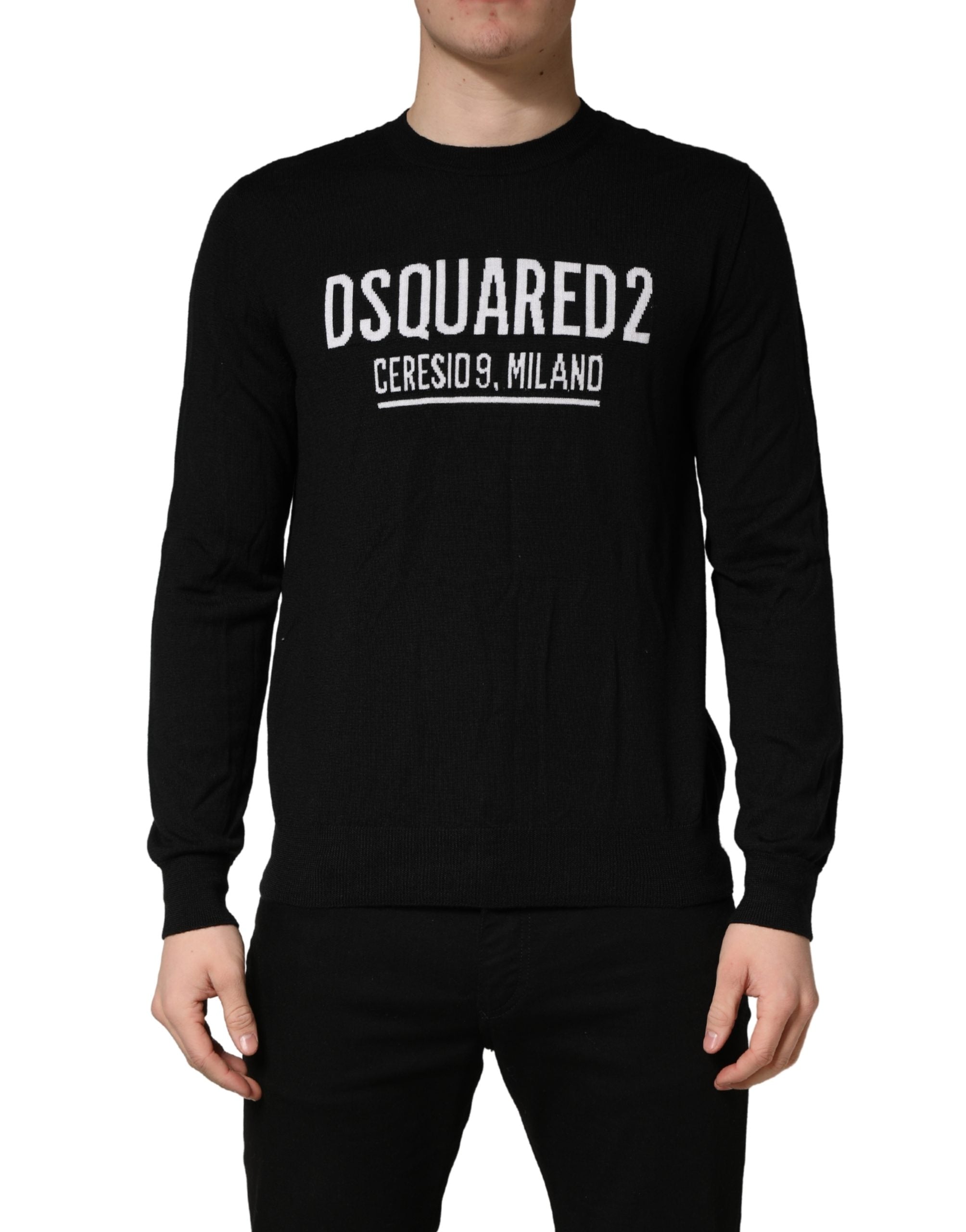 Dsquared² Black Logo Knitted Crew Neck Men Pullover Sweater