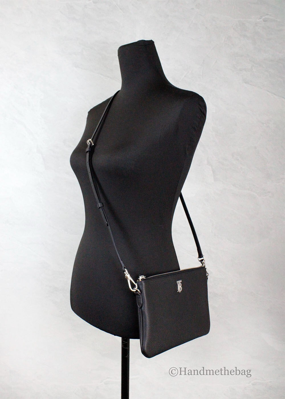 Burberry Peyton Monogram Black Leather Pouch Crossbody Bag Purse