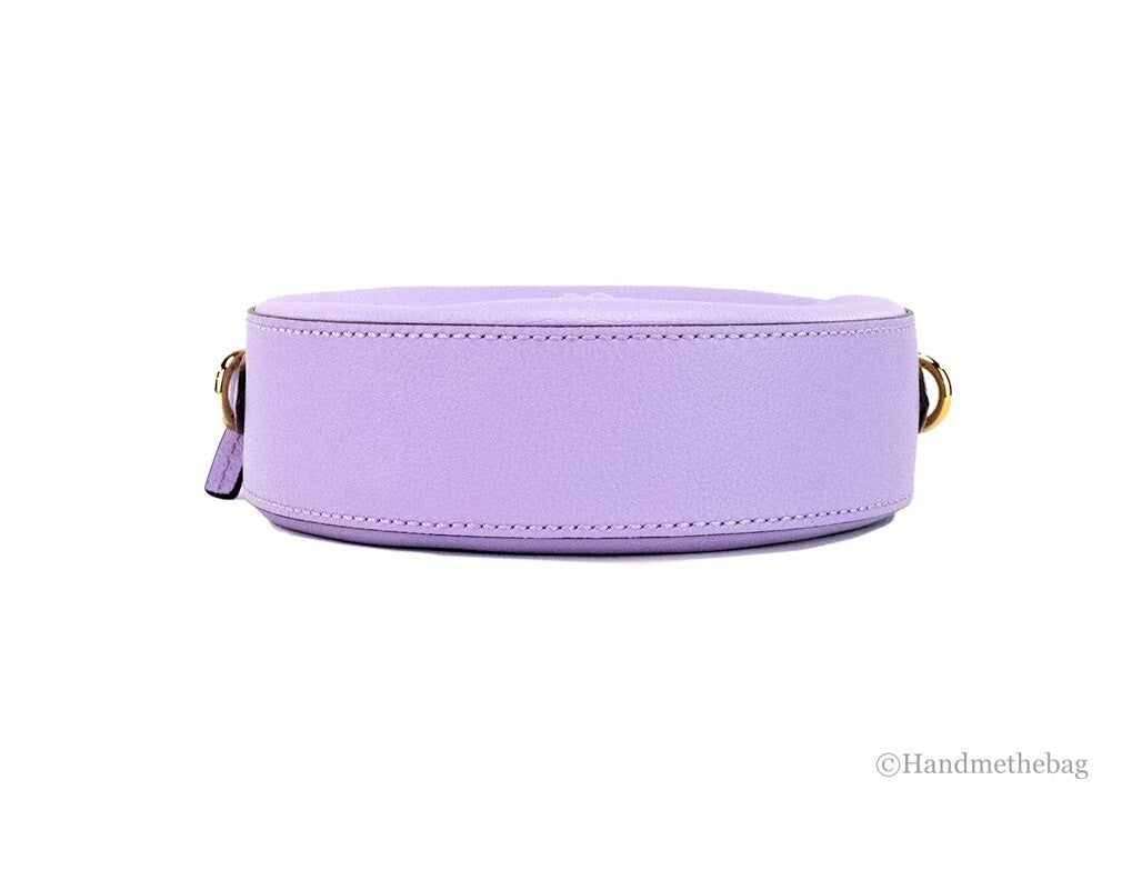 Versace Round Disco Lilac Pebbled Leather Camera Case Crossbody Bag Purse