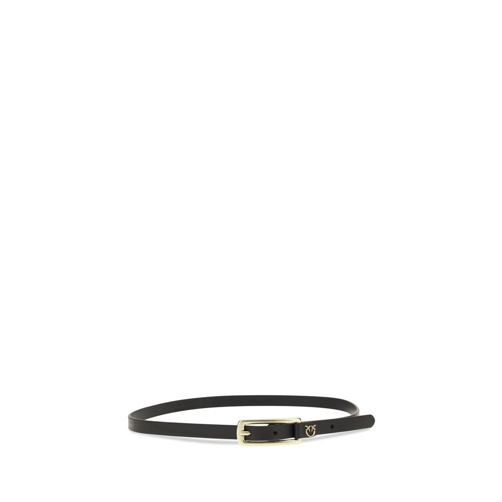 PINKO Black Calf Leather Bos Taurus Thin Belt