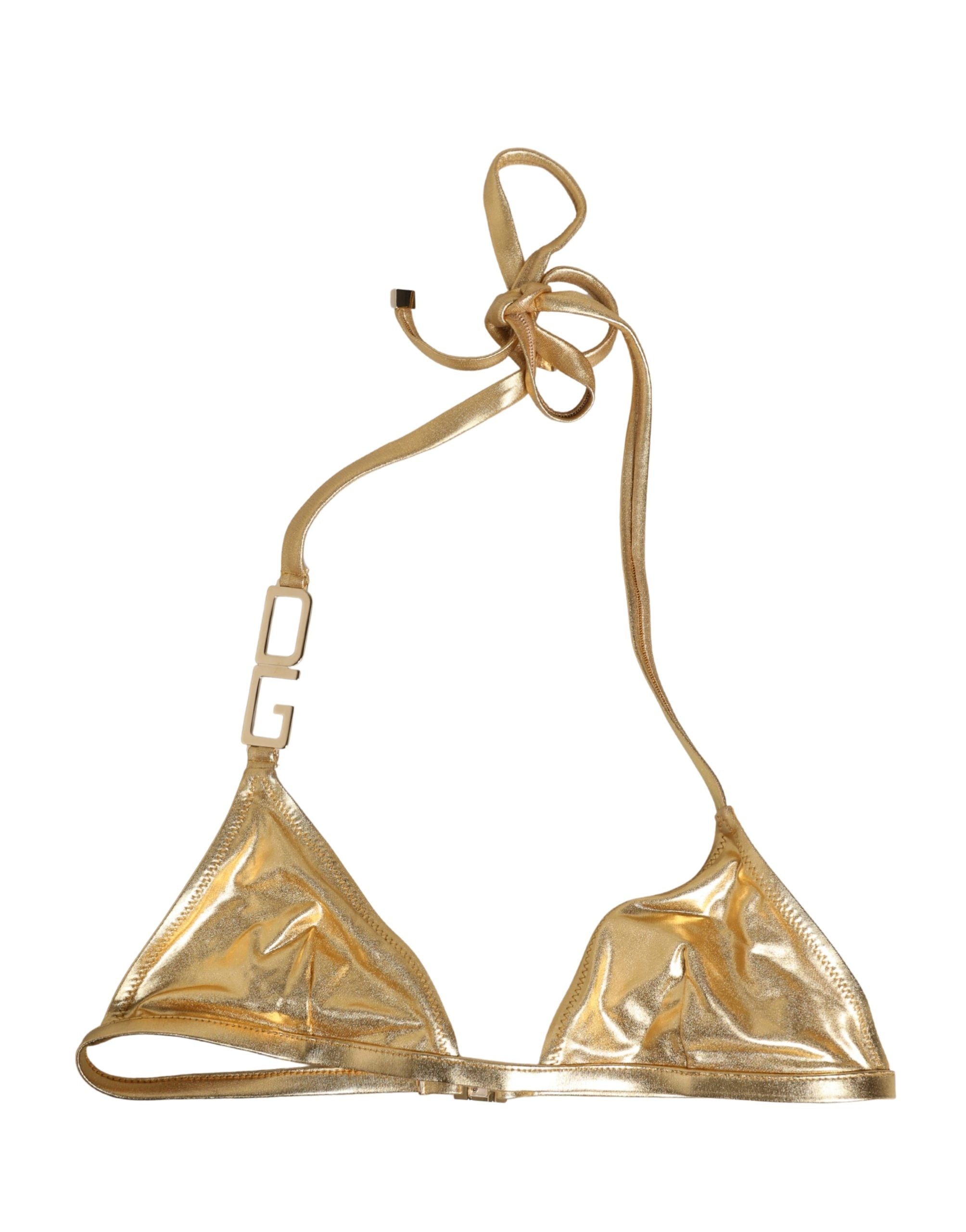 Dolce & Gabbana Gold-Tone Triangle Bikini Top DG Logo Swimwear