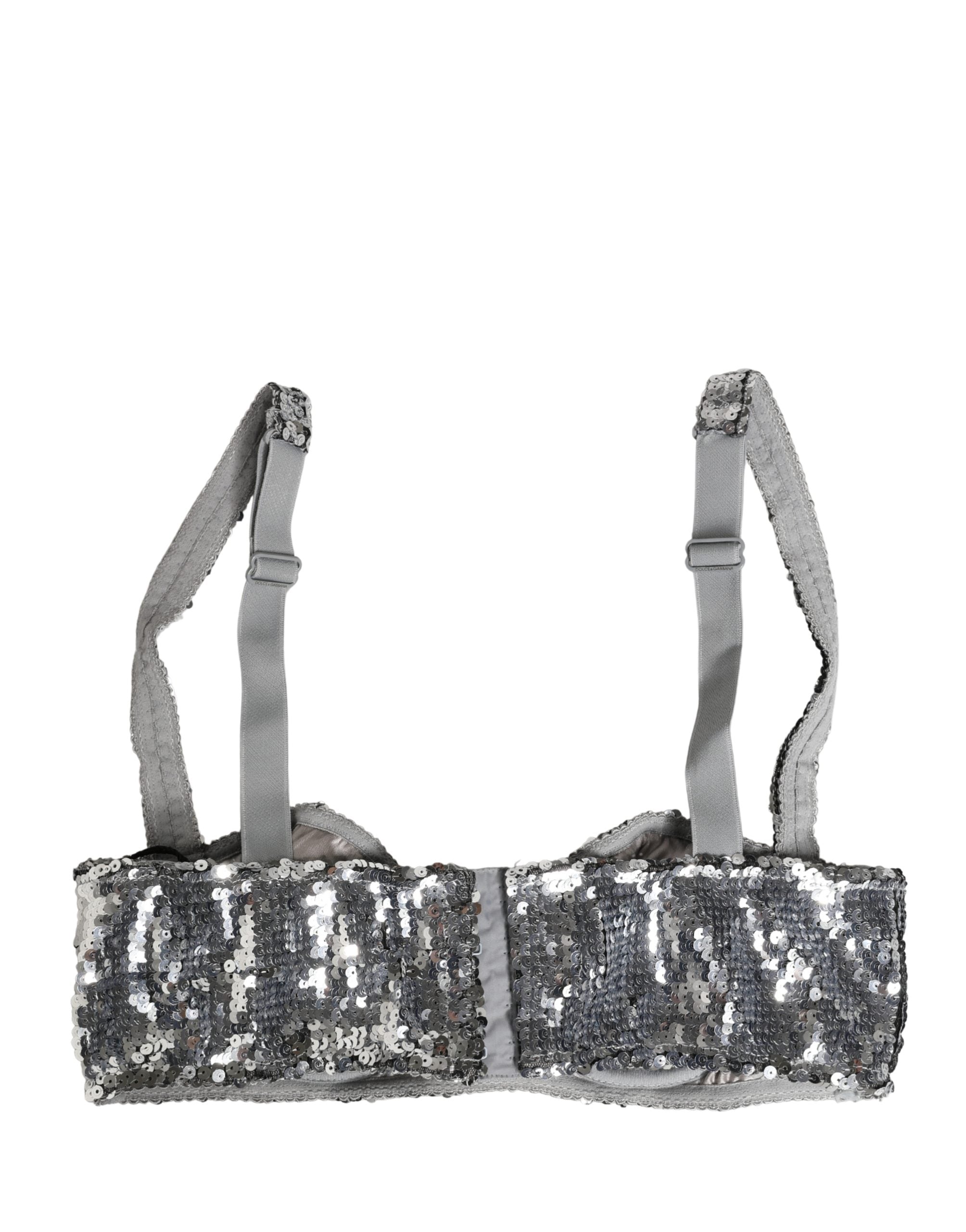 Dolce & Gabbana Silver Sequined Nyon Balconnet Bra Underwear