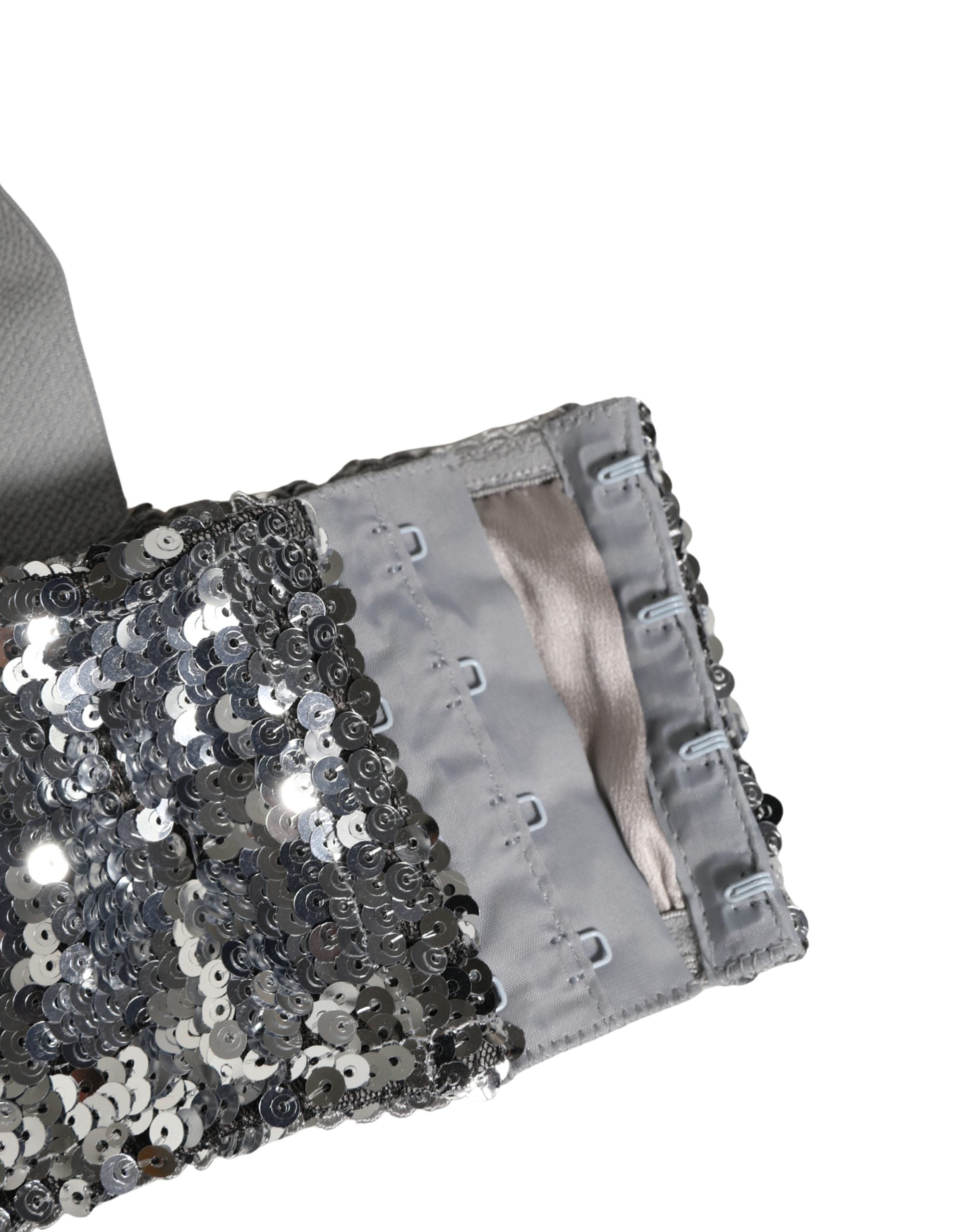 Dolce & Gabbana Silver Sequined Nyon Balconnet Bra Underwear