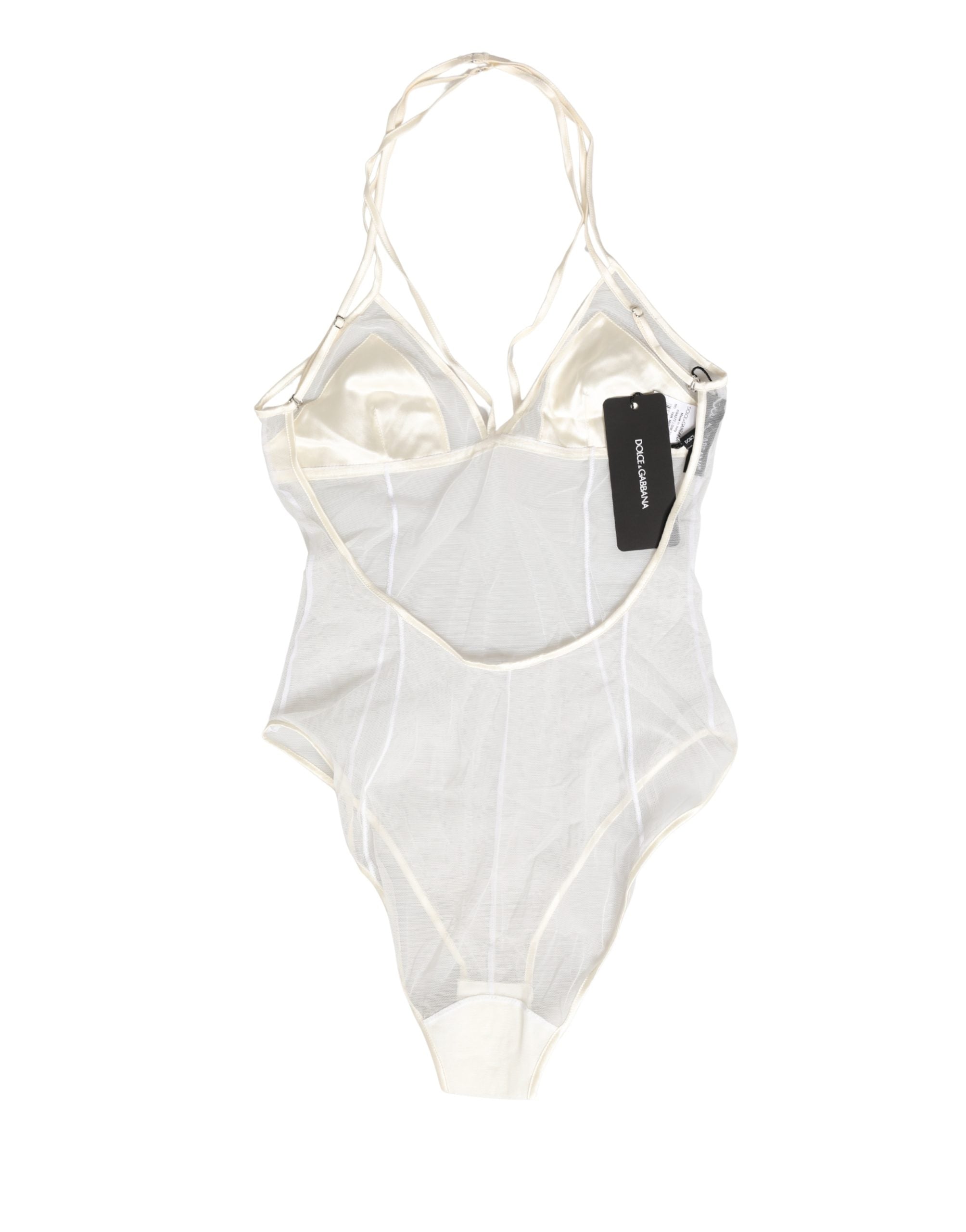 Dolce & Gabbana White Sheer Nylon Bodysuit Halterneck Underwear